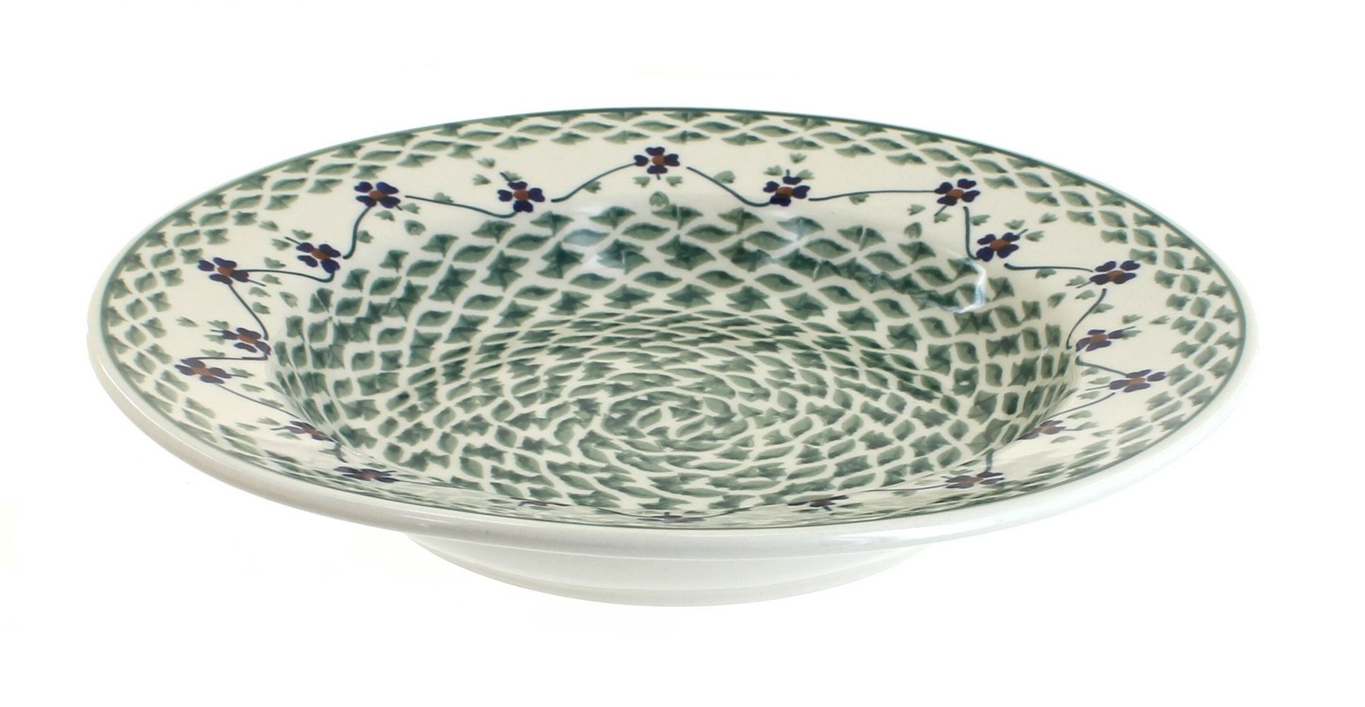 Handmade Blue Rose Polish Pottery Sage Floral Soup Plate - Elegant Dinnerware for Soup, Salad & Dessert Serving - Perfect for Home Dining, Parties & Gifts