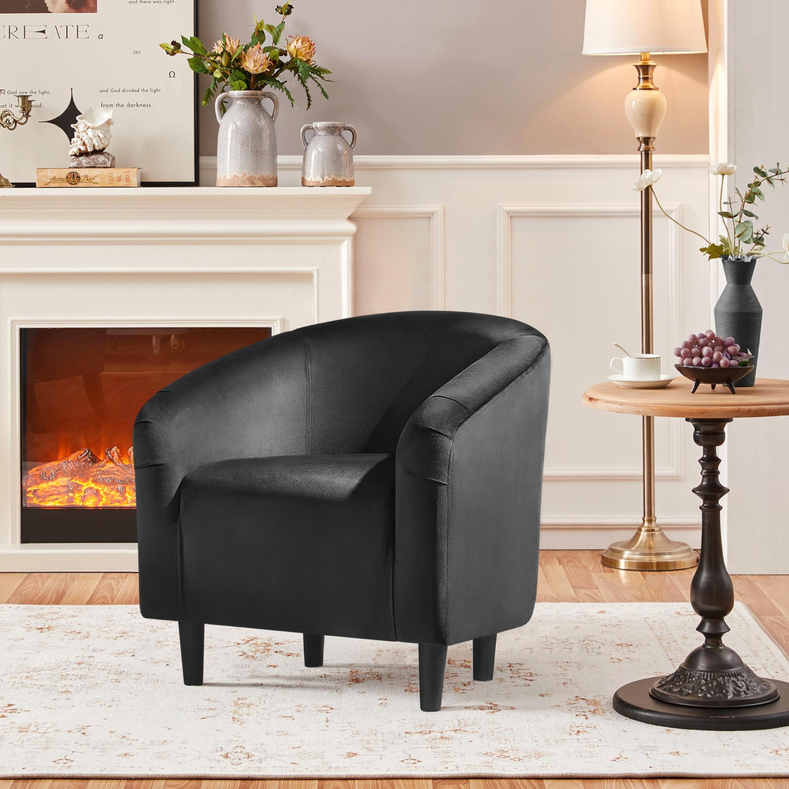 Yaheetech Modern Velvet Barrel Chair - Comfy Accent Armchair for Living Room, Bedroom, Office - Stylish Club Sofa & Vanity Chair for Small Spaces (Black) - Perfect for Reading Nooks, Home Offices & Cozy Corners