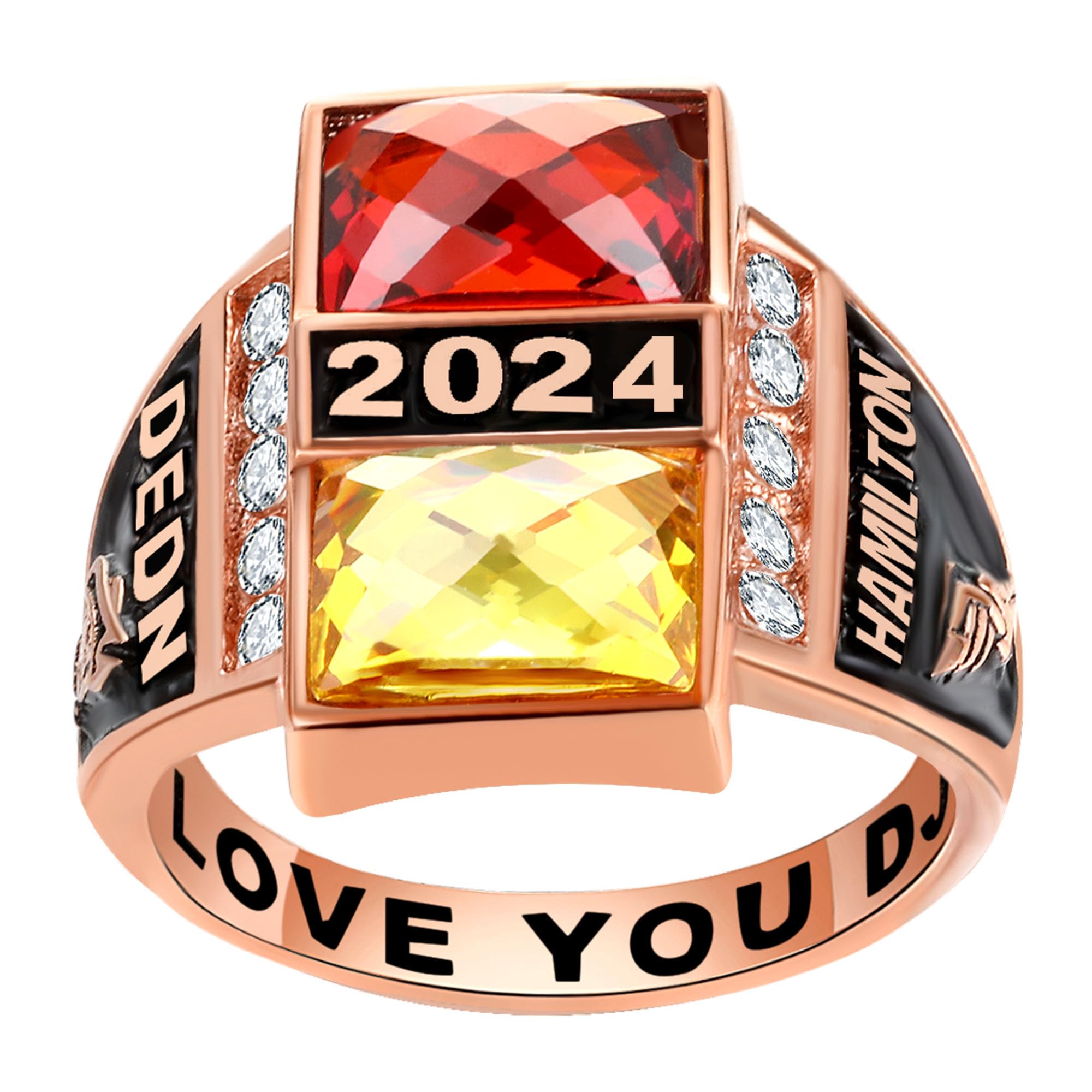 Custom Personalized Class Rings for Men - 925 Sterling Silver with Two Birthstones & Gold Plated - High School Graduation Rings Size 5-15 - Perfect for Graduation Gifts, Alumni Events & Special Occasions