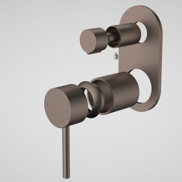 Caroma Liano II Bath and Shower Mixer with Diverter Trim Kit - Rounded Cover Plate in Brushed Bronze Finish | Modern Bathroom Fixture for Spa-Like Experience