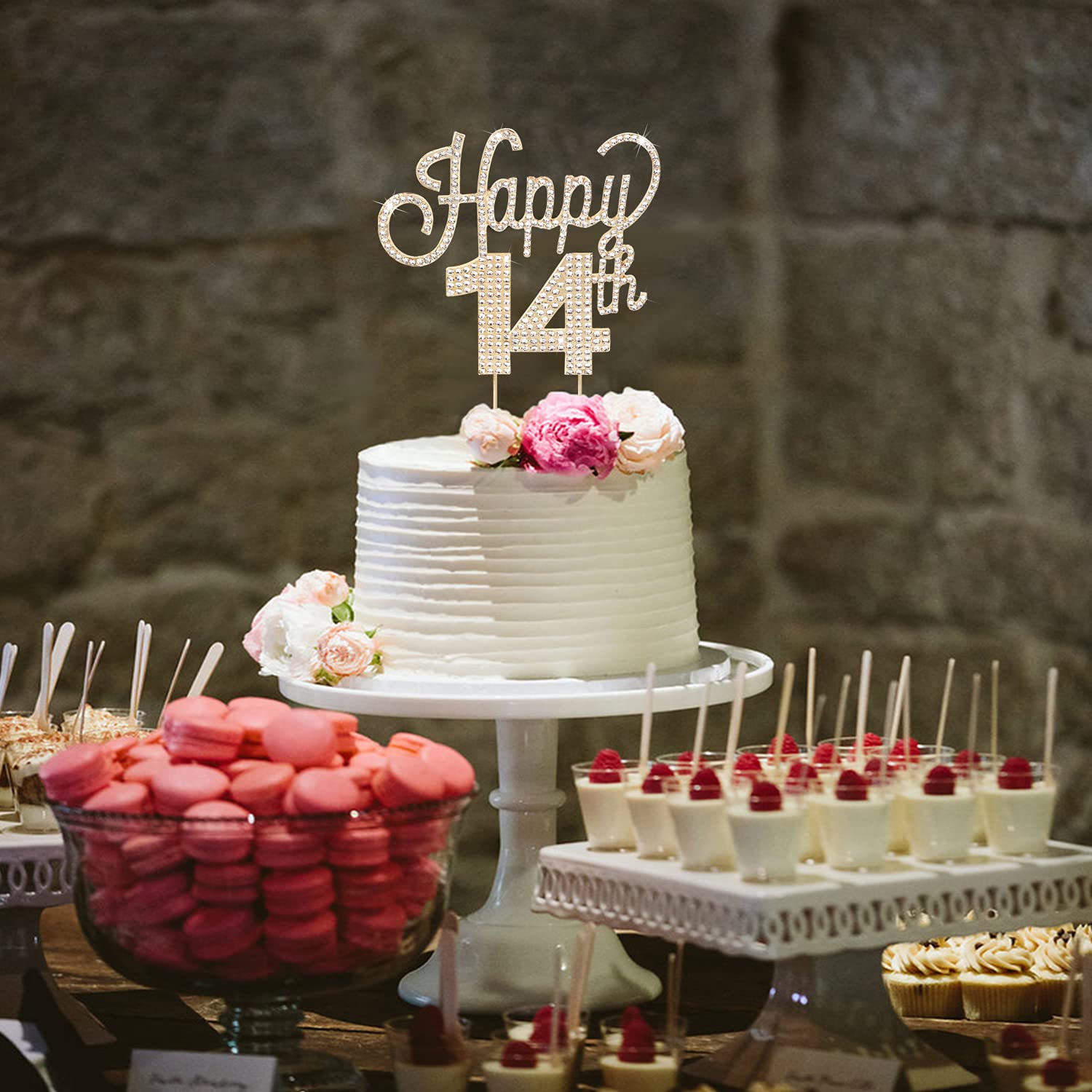 14th Birthday Gold Rhinestone Cake Topper - Elegant Fourteen Years Old Party Decorations | Perfect for Birthday Cakes, Centerpieces & Gift Signs | Celebrate with Style at Parties & Special Events