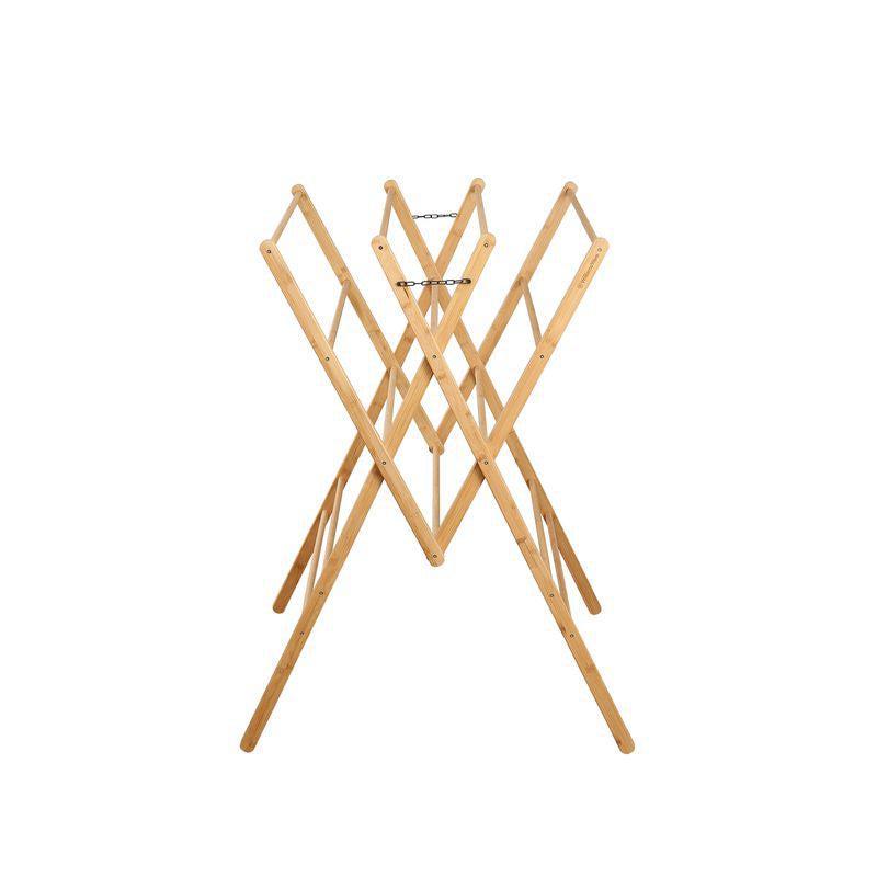 Heavy Duty W Frame Bamboo Clothes Drying Rack - Foldable Laundry Drying Stand for Indoor & Outdoor Use - Perfect for Apartments, Balconies, and Travel