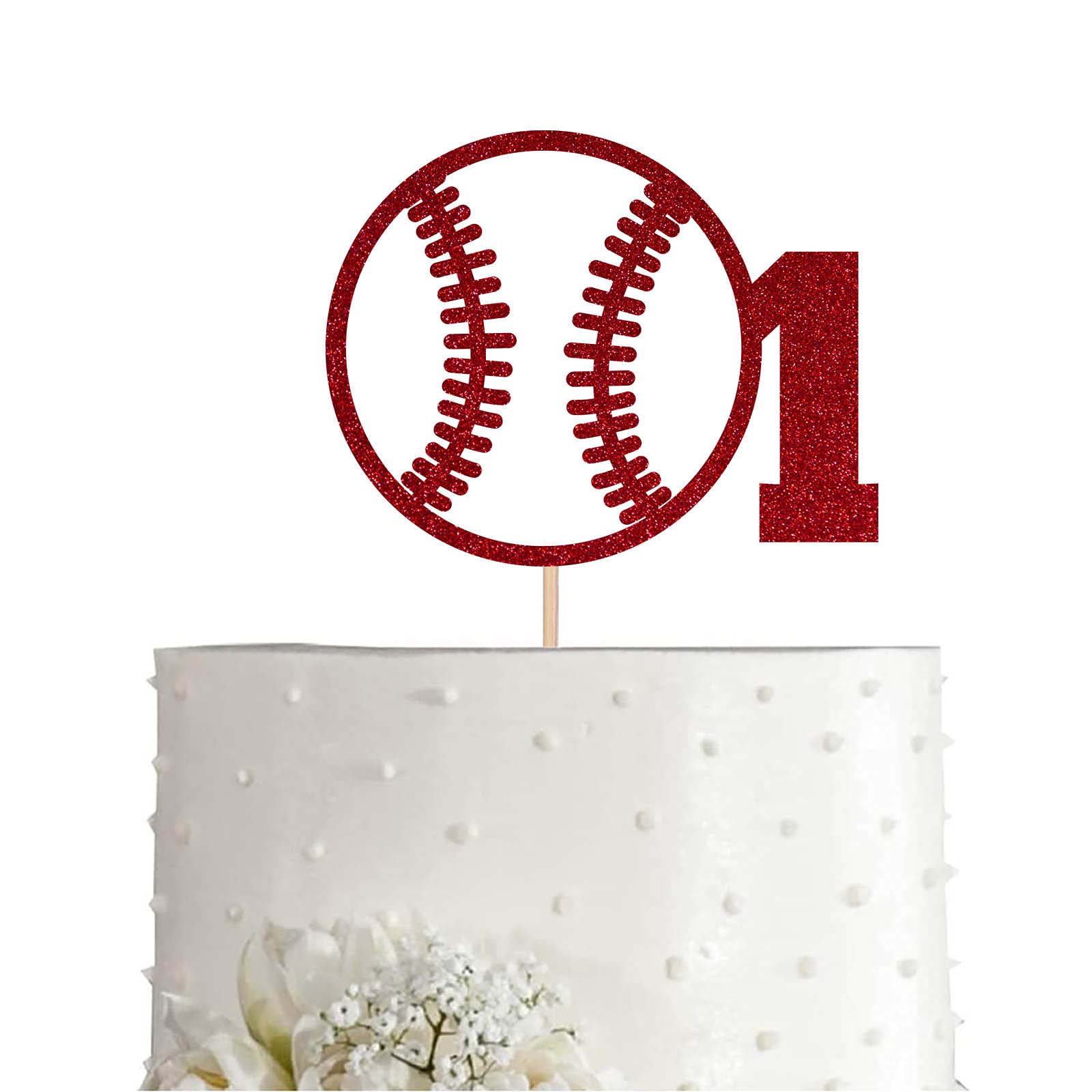 Red Baseball 1st Birthday Cake Topper - Glitter Happy First Birthday Party Decoration for Baby Boy, Baseball Theme Celebration | Perfect for 1-Year-Old Birthday Cakes, Cupcakes & Dessert Tables