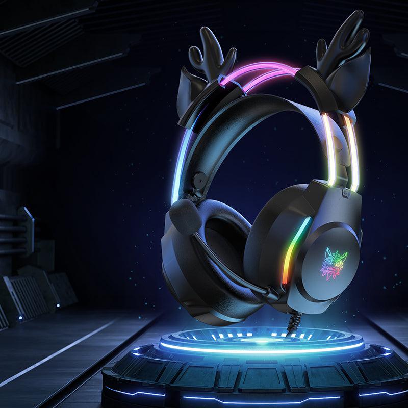 ONIKUMA X26 RGB Gaming Headset with Glowing Deer Ears - Lightweight Over-Ear Headphones with Mic for PC, PS4, Xbox - Perfect for Streaming, Cosplay & Late-Night Gaming Sessions