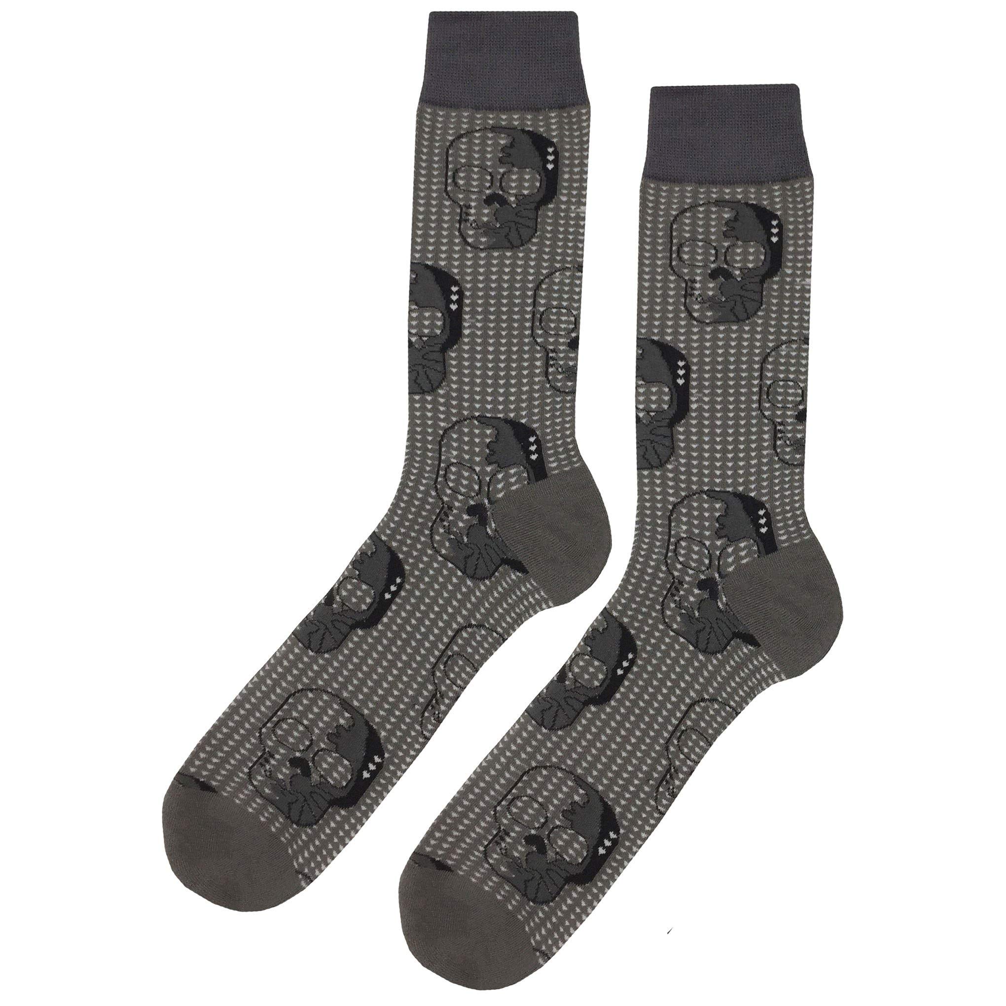 Funny Skull Print Dress Socks for Men - Cotton Crew Socks Size 8-12 - Colorful Novelty Casual Socks - Perfect Gift for Halloween, Cosplay & Everyday Wear
