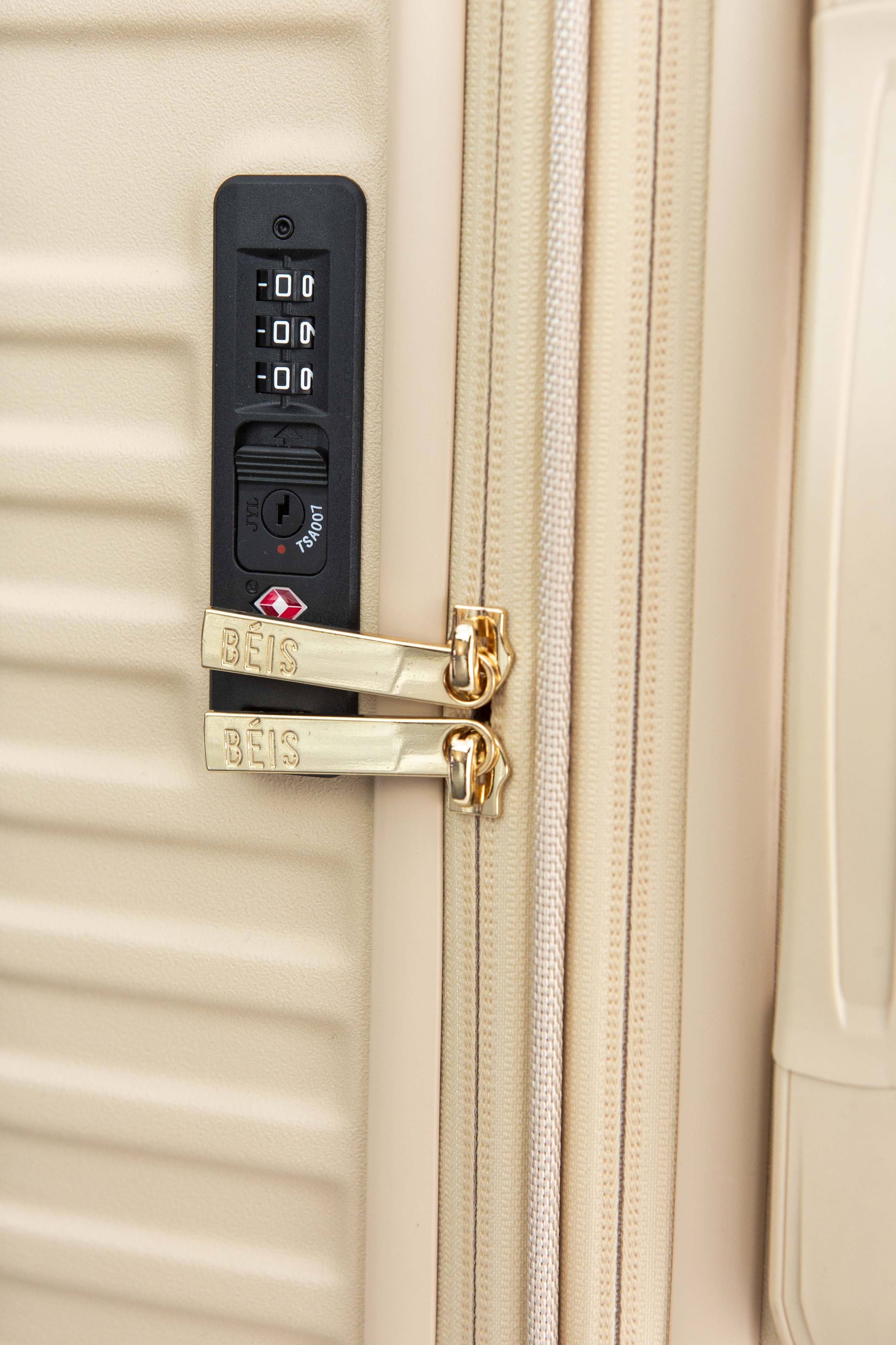 Beige Medium Check-In Roller Luggage - Lightweight Carry-On Suitcase for Travel, Business Trips & Weekend Getaways