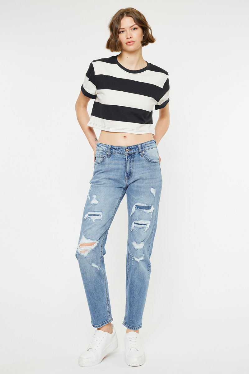 Devika Mid Rise Boyfriend Jeans for Women - Comfortable Stretch Denim Pants with Relaxed Fit - Perfect for Casual Outings, Work and Weekend Wear