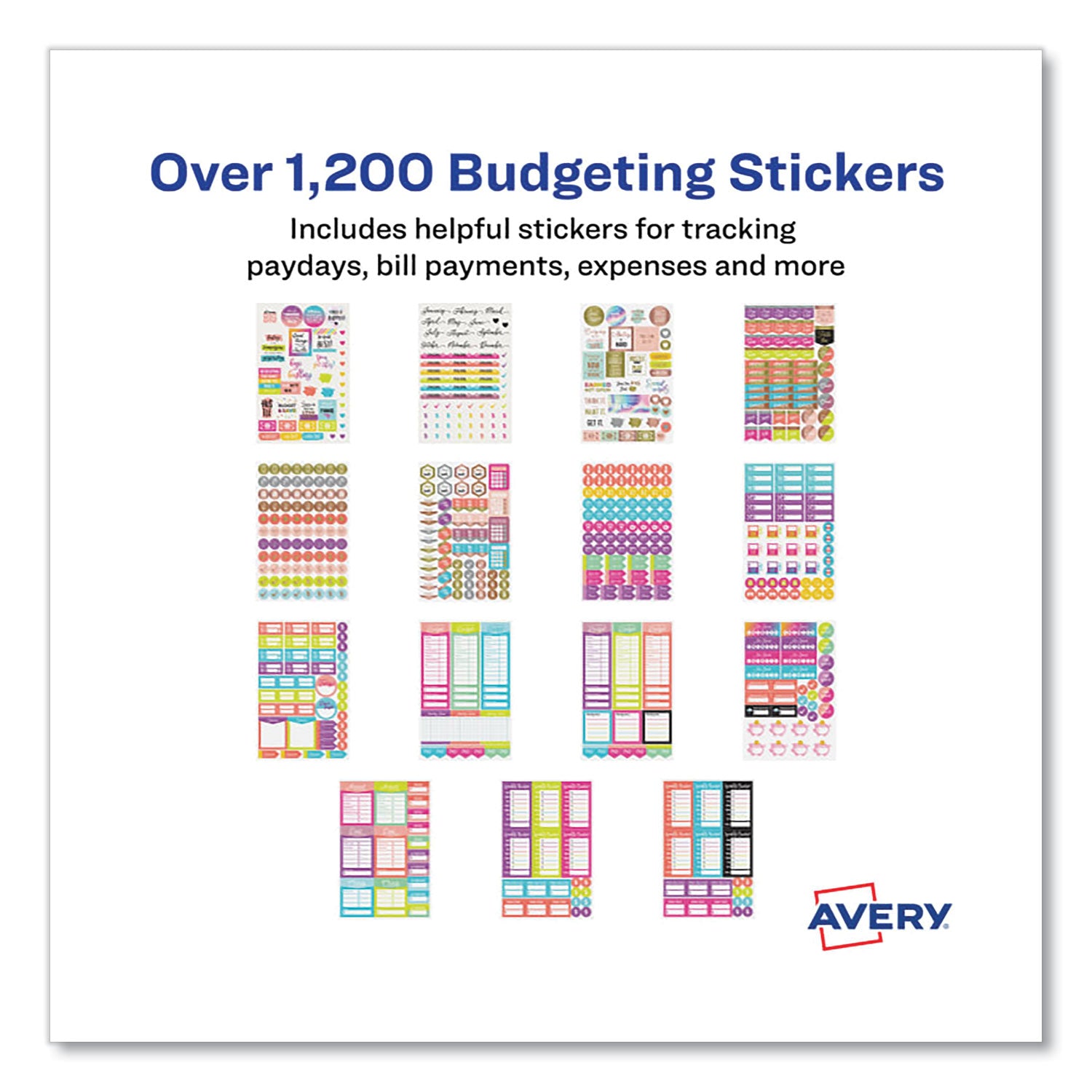 Avery Budgeting Planner Stickers - 1,224 Colorful Budget Theme Stickers for Financial Planning, Bill Tracking & Money Management | Perfect for Bullet Journals, Planners & DIY Organizing