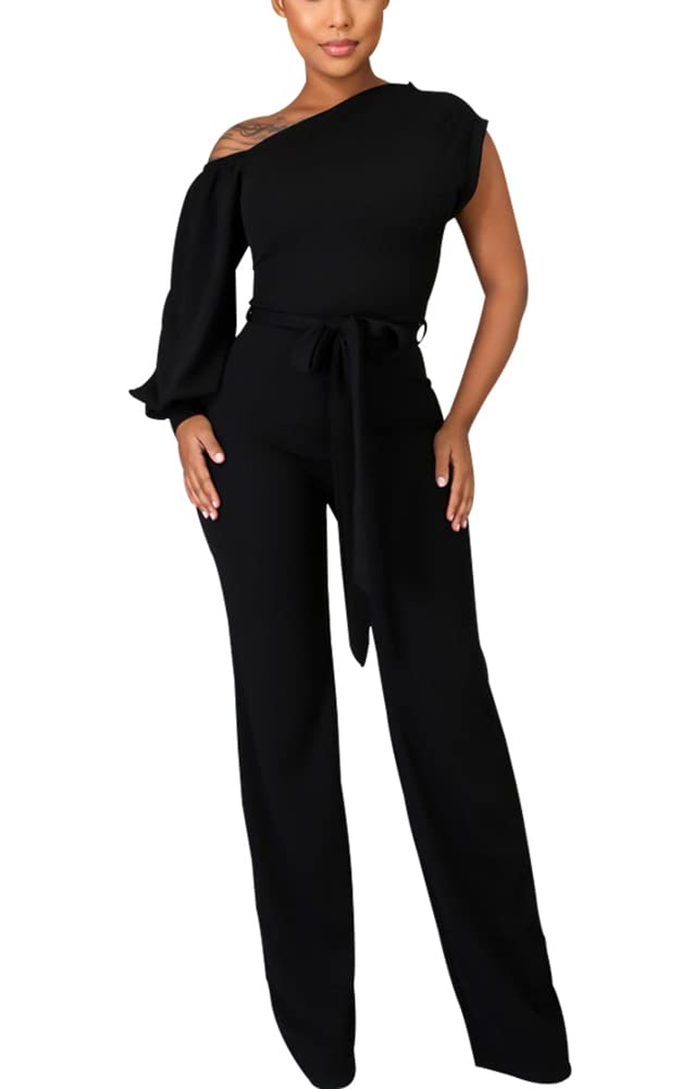 JTNFairy Women's Summer One Shoulder Wrap Jumpsuit - Stretchy High Waist Romper with Pockets | Casual Dressy Outfit for Beach, Party & Vacation