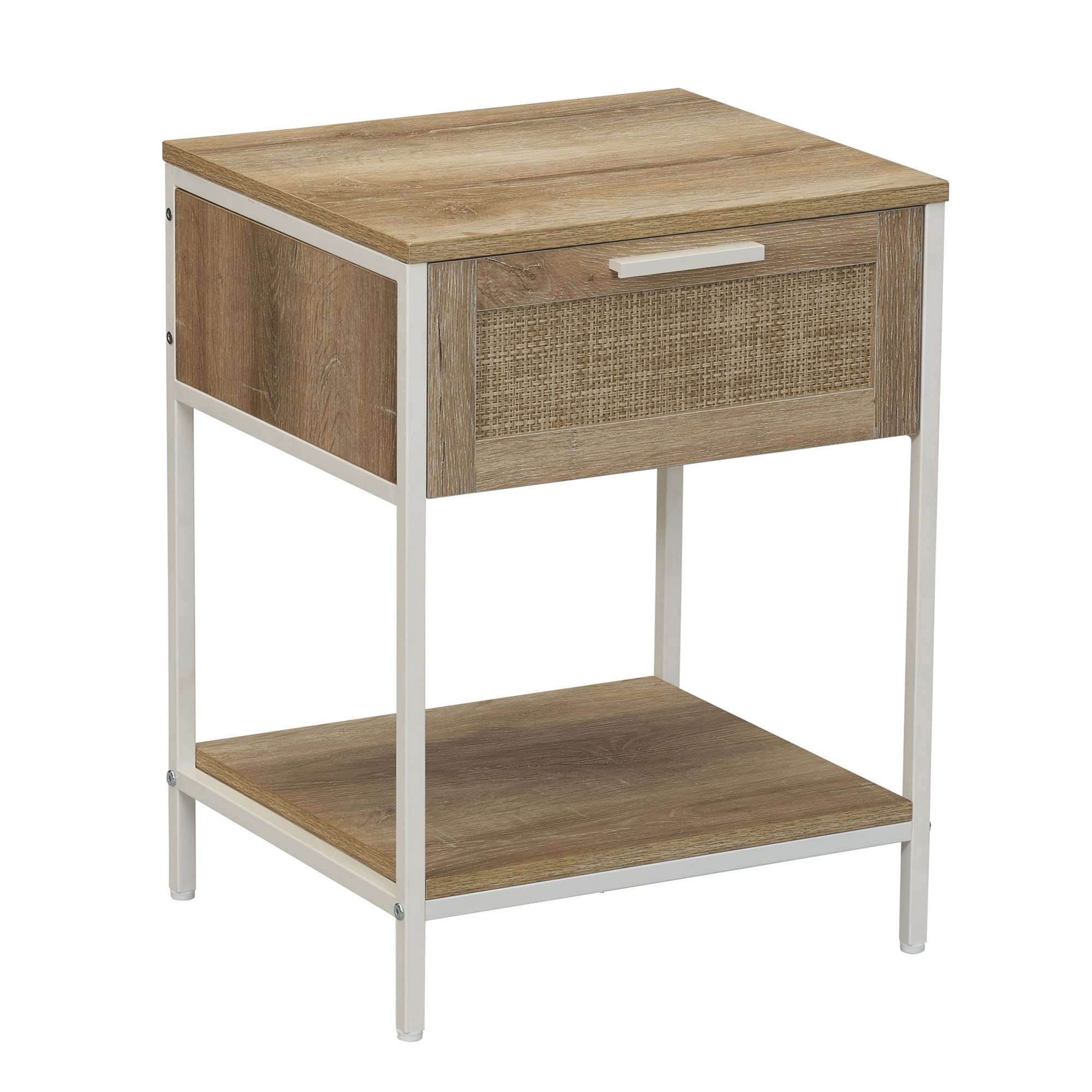 Coastal Oak Woven Rattan End Table - Stylish Side Table for Living Room, Bedroom & Patio - Natural Woven Rattan Accent Table with Sturdy Wood Frame - Perfect for Coffee, Books & Decor