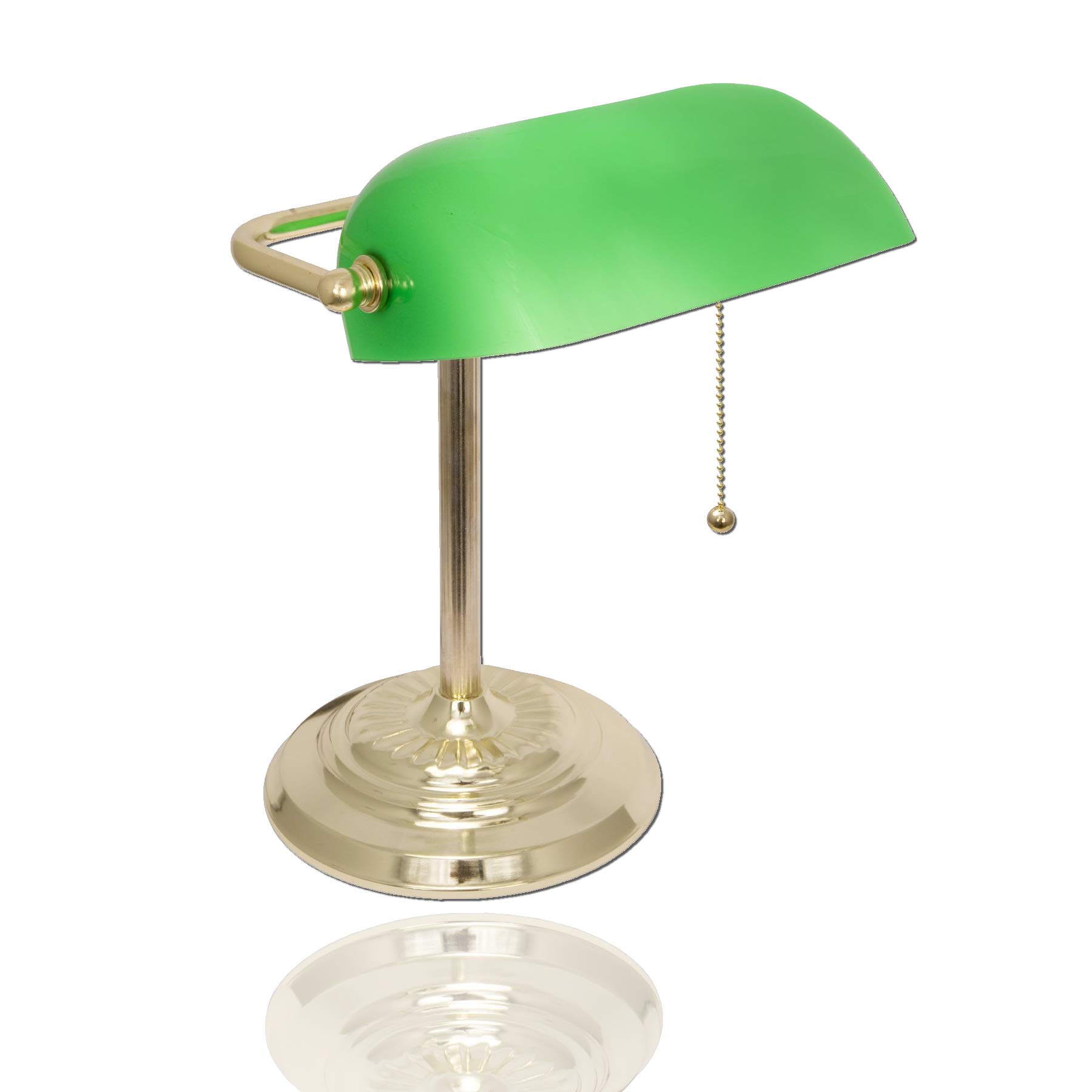 Lightaccents Traditional Bankers Desk Lamp with Green Glass Shade & Polished Brass Finish - Vintage Office Lighting for Study, Library, or Home Office Decor