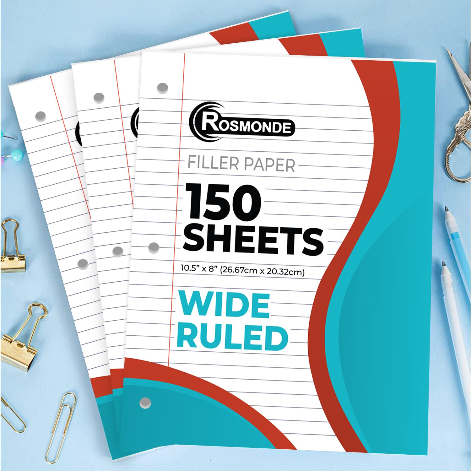 Premium Wide Ruled Loose Leaf Paper - 900 Sheets (6 Packs of 150) - 8