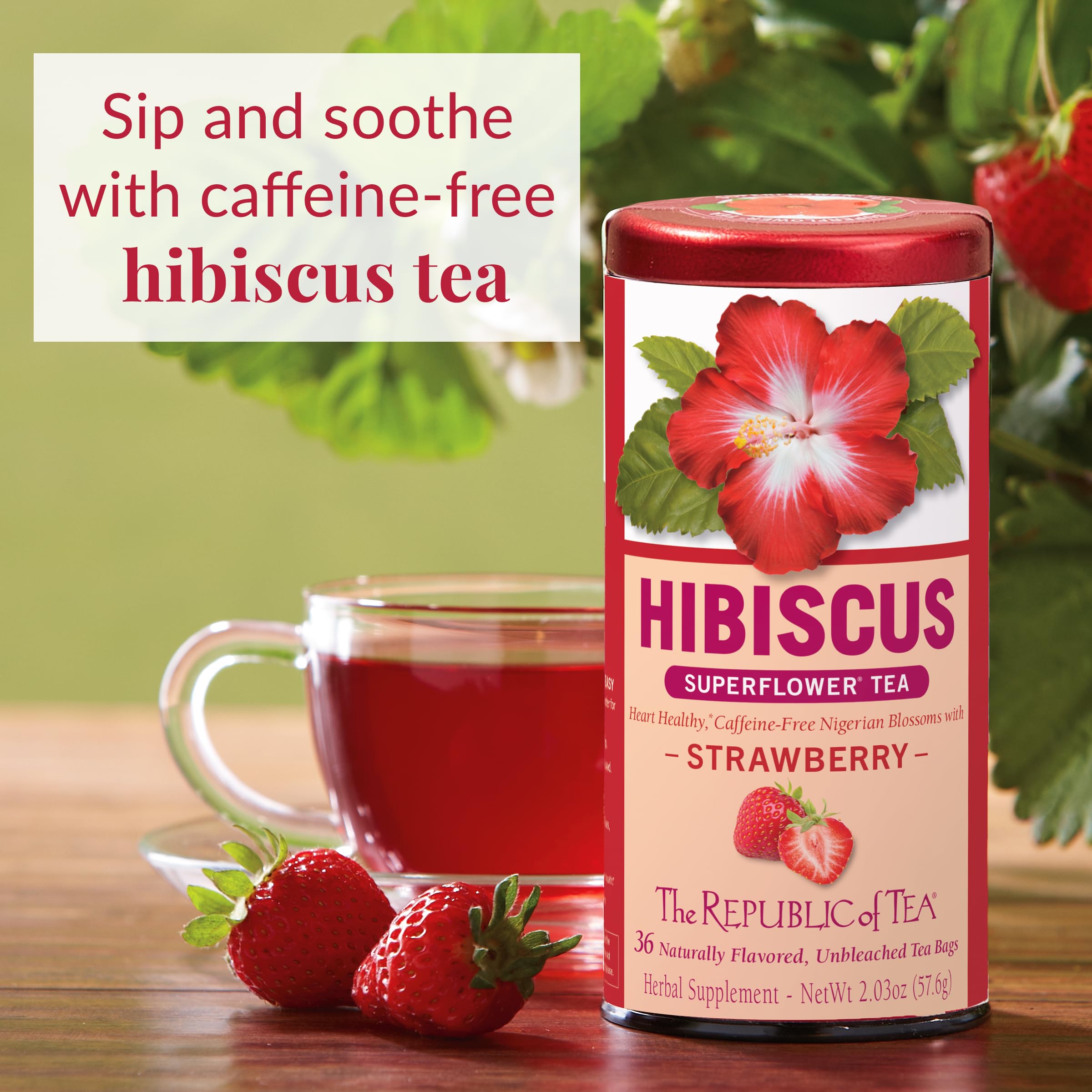 The Republic of Tea Hibiscus Strawberry Herbal Tea - 250 Count Tea Bags | Fruity Superflower Rosehip Blend | Perfect for Iced Tea, Relaxation & Wellness