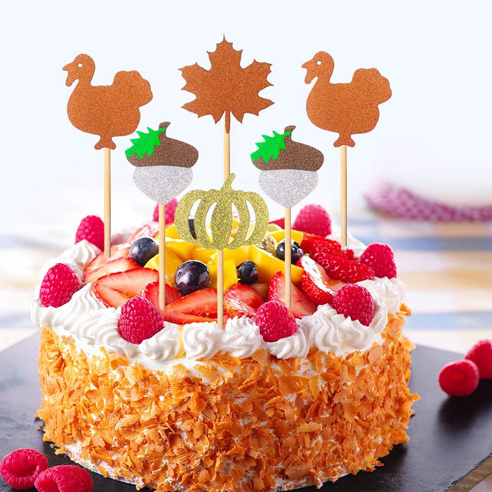 24pcs Cake Toppers - Cartoon Glitter Cake Decorations with Insert Cards for Birthday, Thanksgiving & Special Occasions - Shiny Cake Picks for Party Dessert Decorating