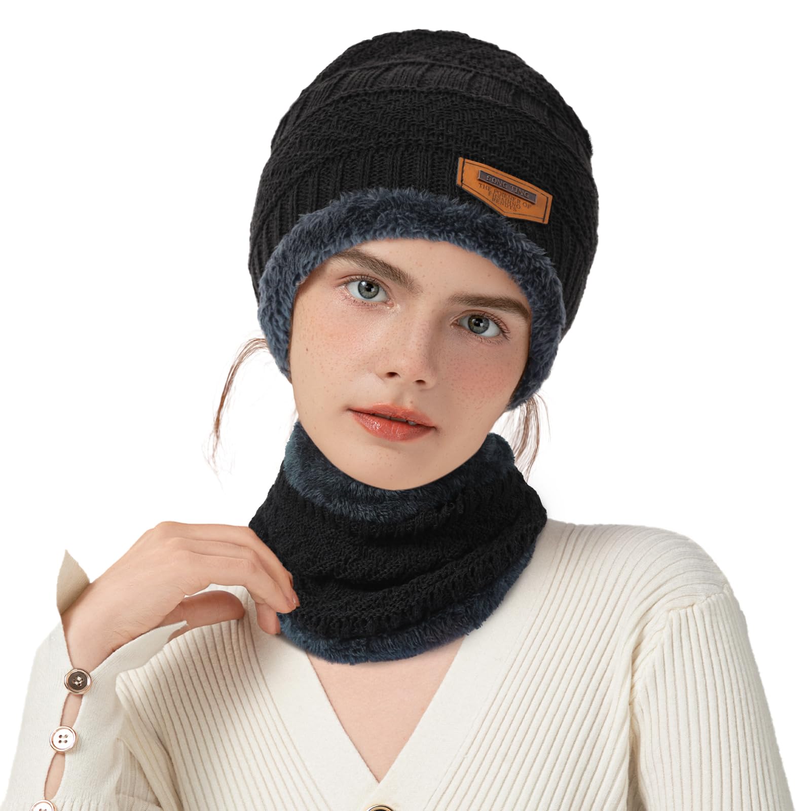 Winter Beanie Hat & Touchscreen Gloves Set - Warm Fleece Lined Skull Cap, Circle Scarf & Neck Warmer for Women & Men - Perfect for Skiing, Snowboarding & Cold Weather Activities