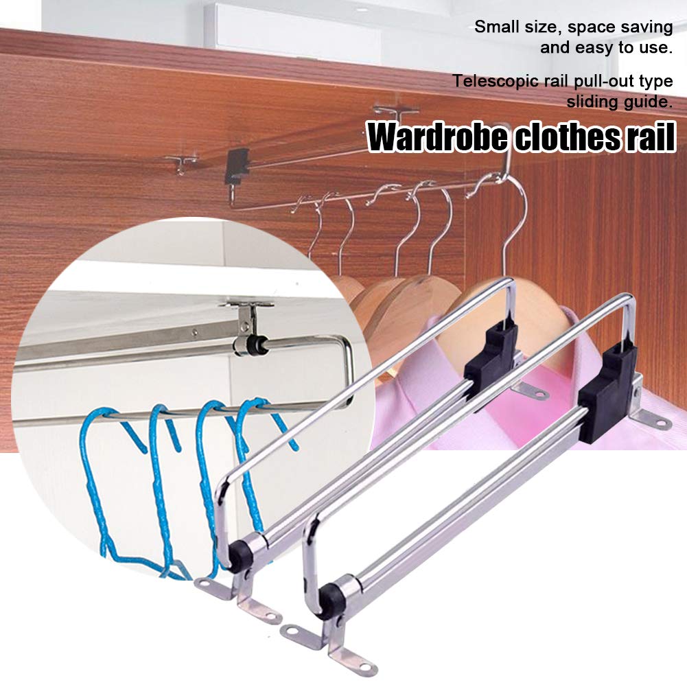 EMVANV Retractable Wardrobe Pull Out Rod - Telescopic Hanging Closet Valet Rod Extending Rail for Closet Organization, Bedroom Storage & Laundry Room (Black) | Space Saving Closet Solution for Small Spaces & Apartment Living
