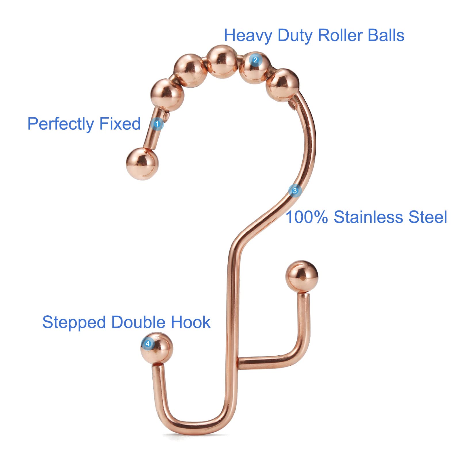 SUTINE 12-Pack Rose Gold Shower Curtain Rings - Rust-Resistant Stainless Steel Hooks with Smooth Sliding Design for Double Shower Curtains & Liners | Perfect for Bathroom, Hotel, and Dorm Decor