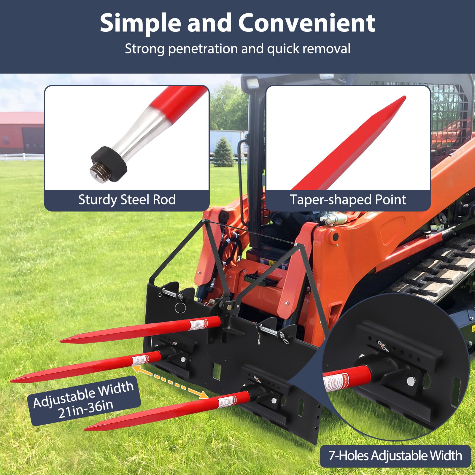 GARVEE 39 Inch Heavy Duty Hay Bale Spear - 3600 lbs Capacity, Quick Attach for Square Bales - Perfect for Tractor Loaders, Farming, and Agricultural Hay Handling