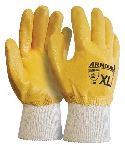 Armour Orange Nitrile Fully Coated Work Gloves - 6 Pairs, Liquidproof & Chemical Resistant for Cleaning, Food Handling, and Industrial Use