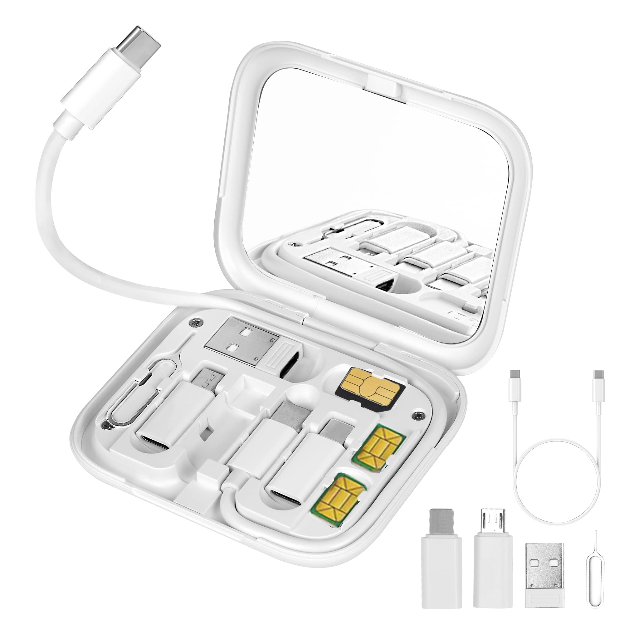 Evron USB C Adapter OTG - 3-in-1 Multi Charging Cable Converter Set with USB A to Micro USB, USB C to Micro USB, Data Transfer, SIM Card Pin & Phone Holder (White) - Perfect for Travel, Office & Home Charging Solutions