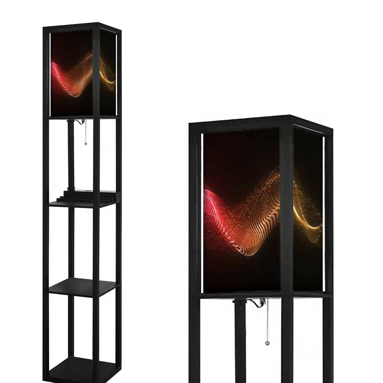 Modern Abstract Dynamic Light Flow Floor Lamp with Blurred Neon Effect, Shelves, USB Ports & Power Outlet - Linen Fabric Shade Corner Standing Lamp for Living Room, Bedroom - Perfect for Reading Nook, Home Office & Ambient Lighting