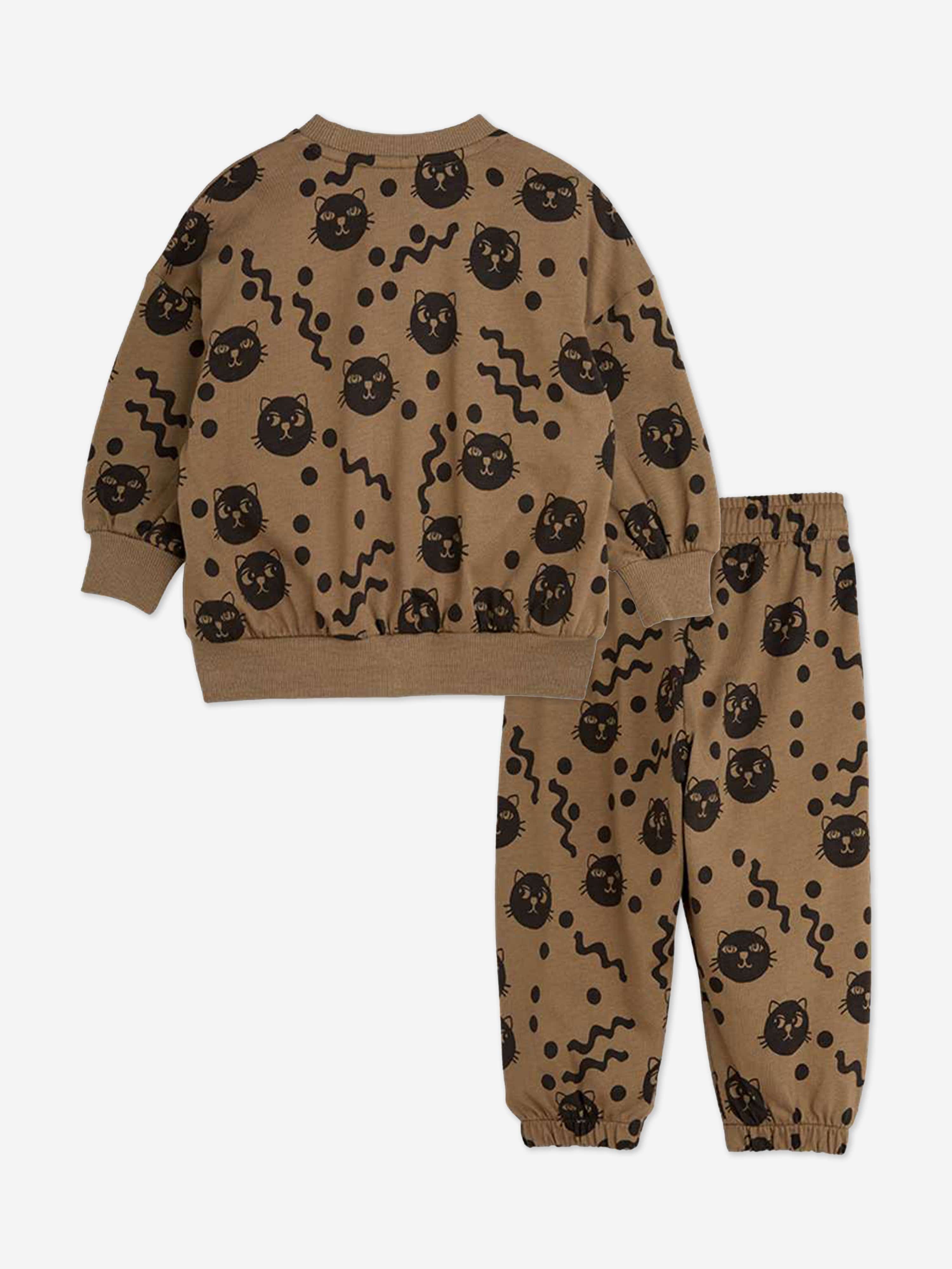 Baby Squiggly Cats AOP Tracksuit - Brown Cute Animal Print Jumpsuit for Toddlers | Perfect for Playtime, Photo Shoots & Casual Outings