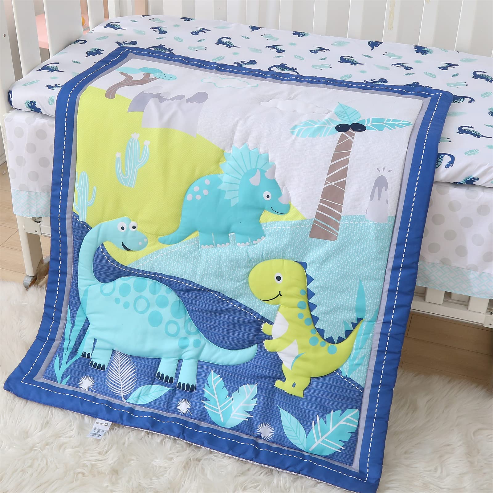 Premium 3-Piece Dinosaur Crib Bedding Set for Boys - Soft & Breathable Baby Nursery Set with Cute Dino Pattern | Perfect for Newborns, Toddlers & Nursery Decor