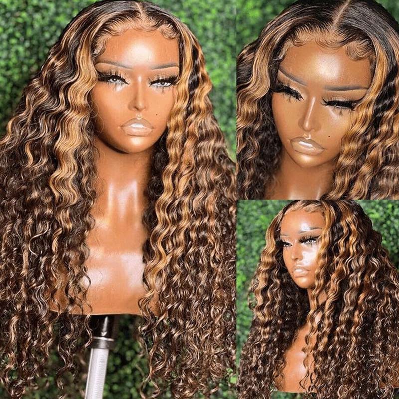**28inch Pre-Colored Human Hair Curly Wig - Burgundy/Brown/Highlight 13x4 Lace Frontal Wig | Natural Look & Heat Resistant | Perfect for Cosplay, Parties & Daily Wear**