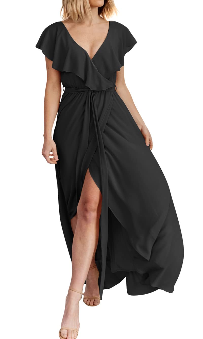 GeGekoko Women's V-Neck Ruffle Maxi Dress - Flowy Long Maternity Dress for Pregnancy, Elegant & Sexy Summer Dress for Beach, Wedding, Party, Date Night