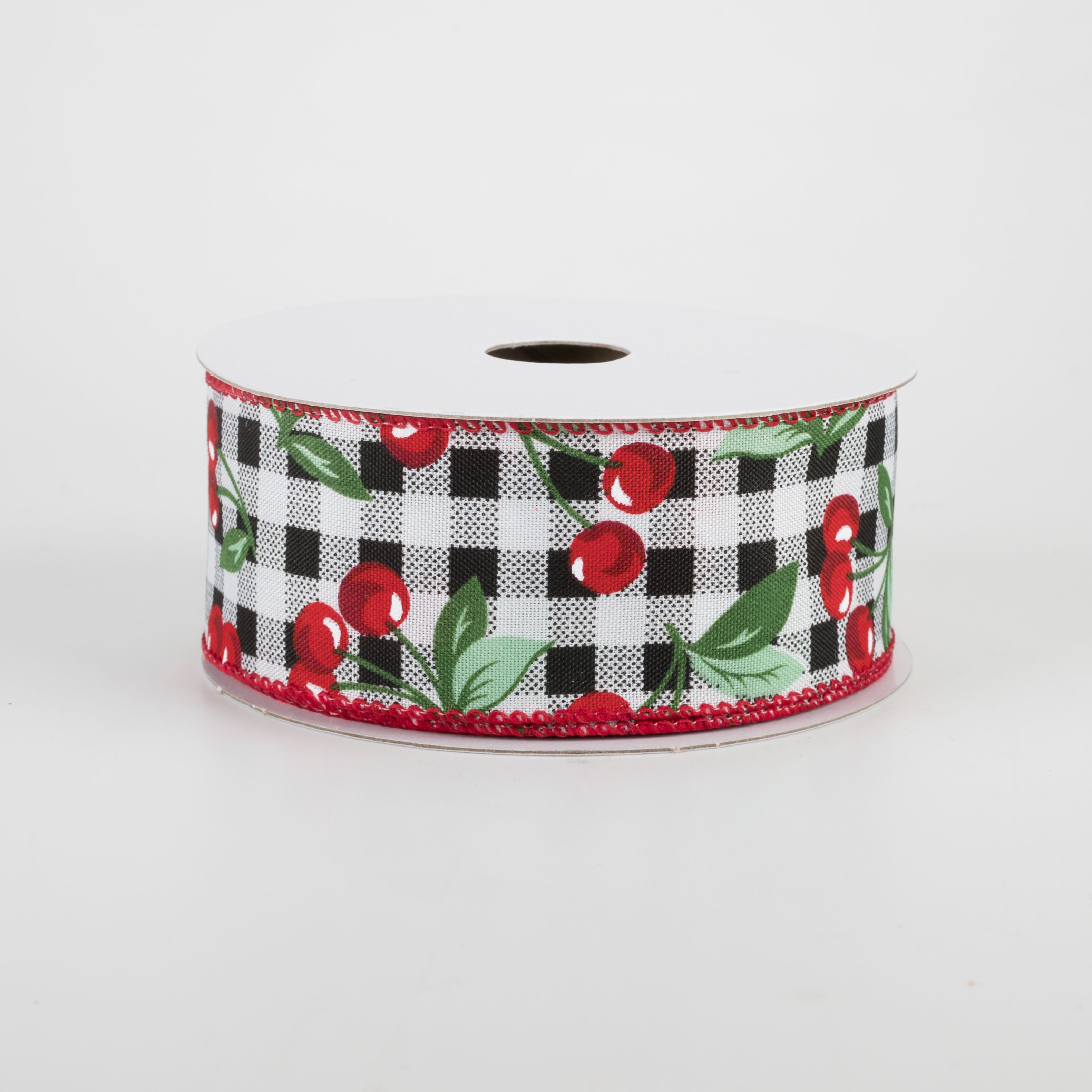 1.5 Inch Buffalo Plaid with Cherries Ribbon - 10 Yards Bulk Roll for Gift Wrapping, DIY Crafts, Scrapbooking, and Holiday Decorations