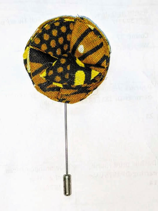 Loje Black and Gold African Print Lapel Pin DP3210LP - Stylish Cultural Accessory for Suits, Blazers, Hats & Special Occasions