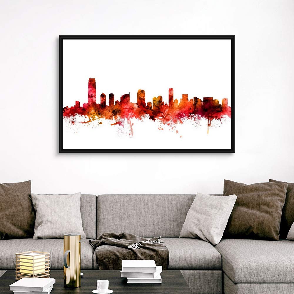 Jersey City New Jersey Skyline Black Float Frame Canvas Wall Art - Modern Home Decor for Living Room, Office & Bedroom