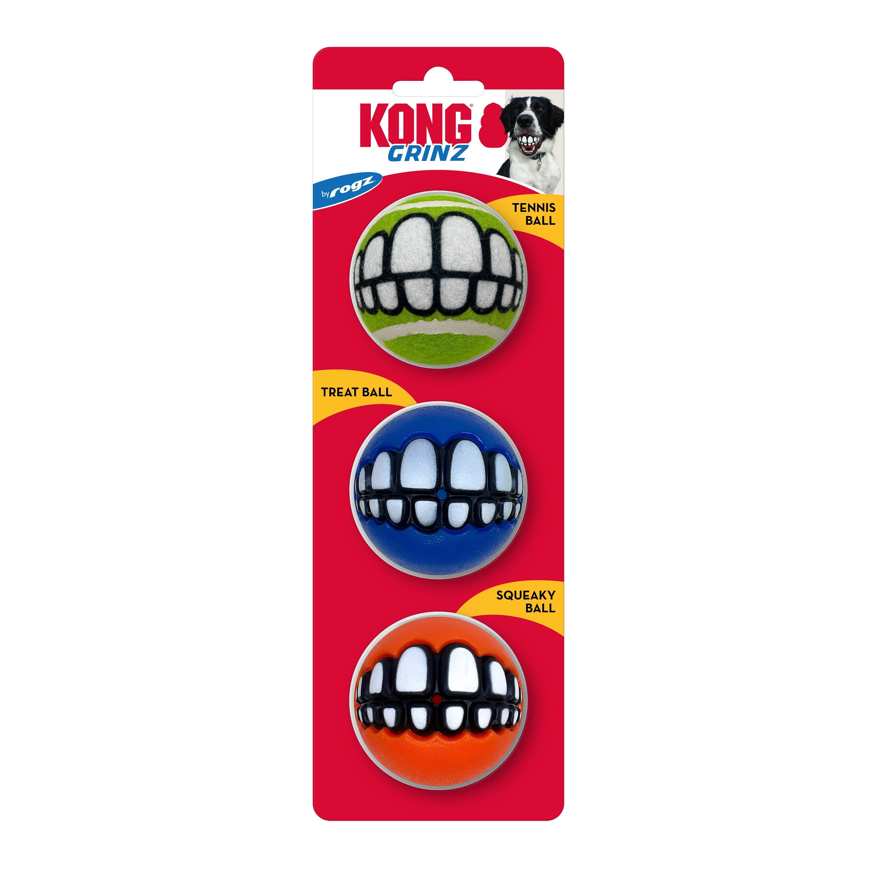 Kong Grinz Smile Balls - Durable Dog Chew Toys for Aggressive Chewers - Fun Interactive Pet Toys for Small & Large Dogs - Perfect for Playtime, Training & Stress Relief