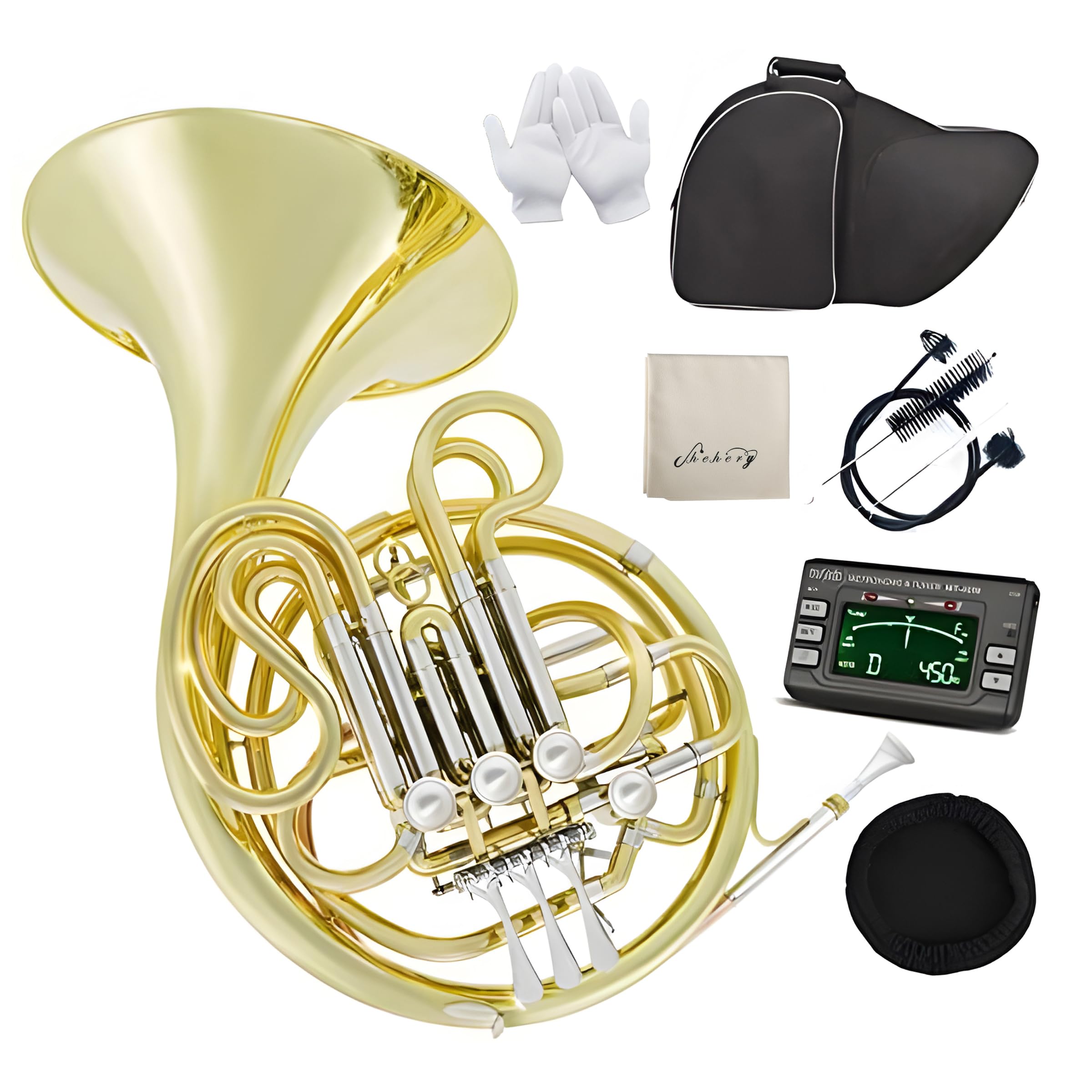 Bb/F Double French Horn 4 Keys Gold Lacquer Brass with Case & Accessories for Professional Performances