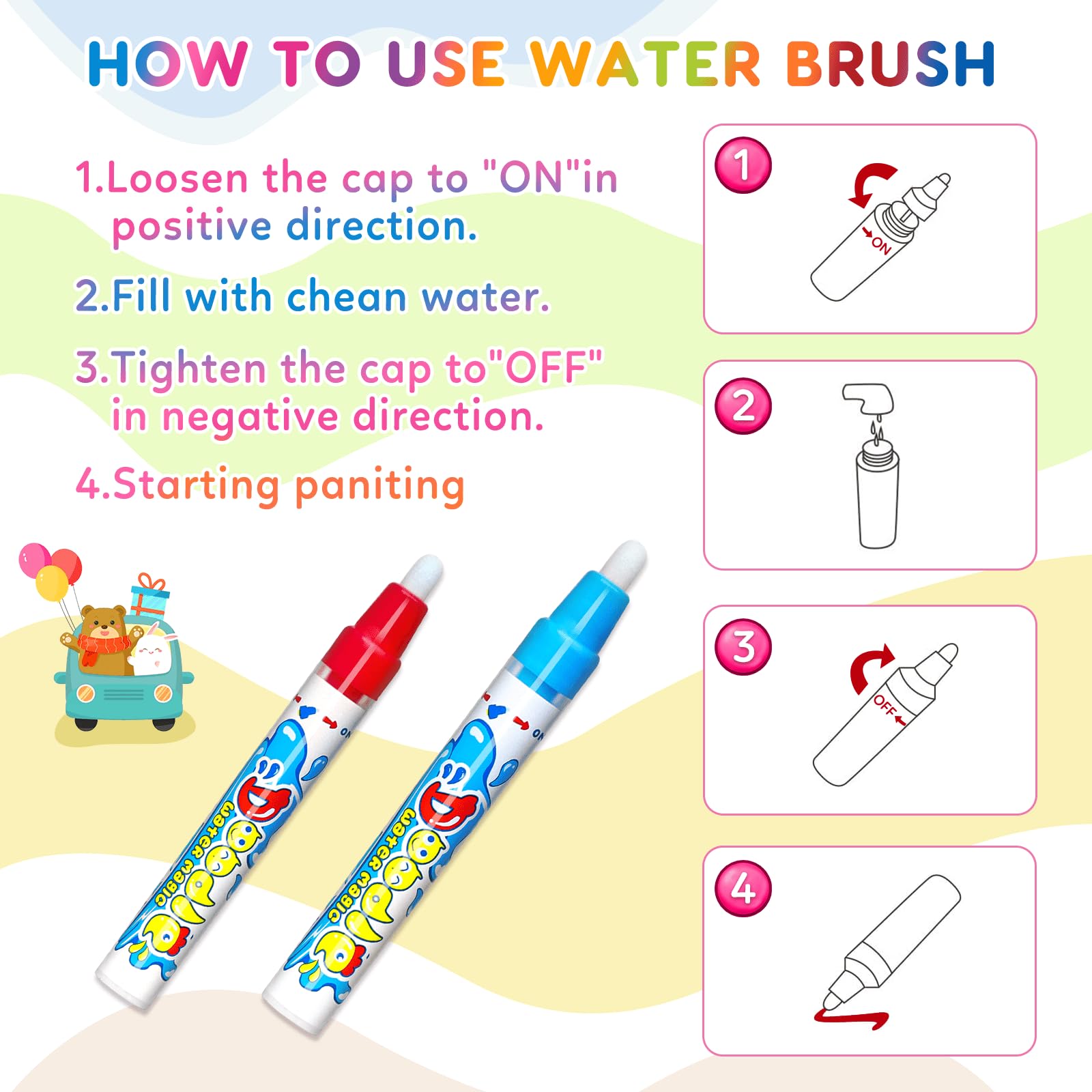 Water Doodle Mat for Kids Ages 2-7 | 40x30 Inch Large Reusable Drawing Mat | Mess-Free Coloring & Learning Toy | Perfect Birthday Gift for Toddlers & Preschoolers | Indoor Play, Travel Activity, Early Education Development