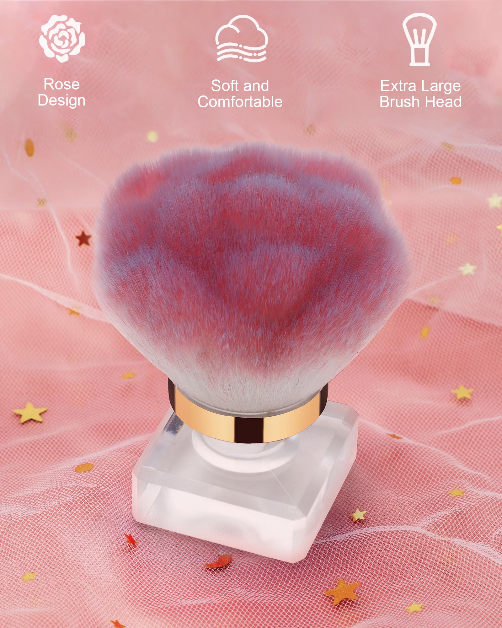 Pink Rose Nail Dust Brush for Acrylic Nails - Dust Collector & Makeup Brush for Nail Art & Beauty