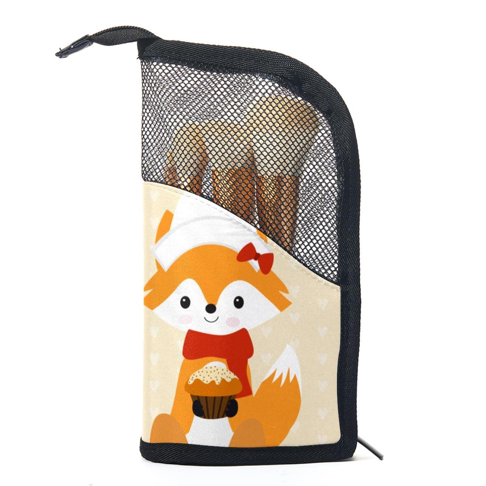 12-Piece Makeup Brush Organizer Bag with Portable Holder Case - Happy Thanksgiving Fox Family Design - Perfect for Travel, Home Vanity & Professional Makeup Artists