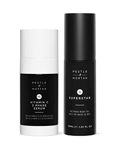 Pestle & Mortar Day & Night Skincare Set - 16% Vitamin C Serum & 2% Retinoid Night Oil for Brightening & Anti-Aging | Perfect for Morning & Evening Skincare Routine
