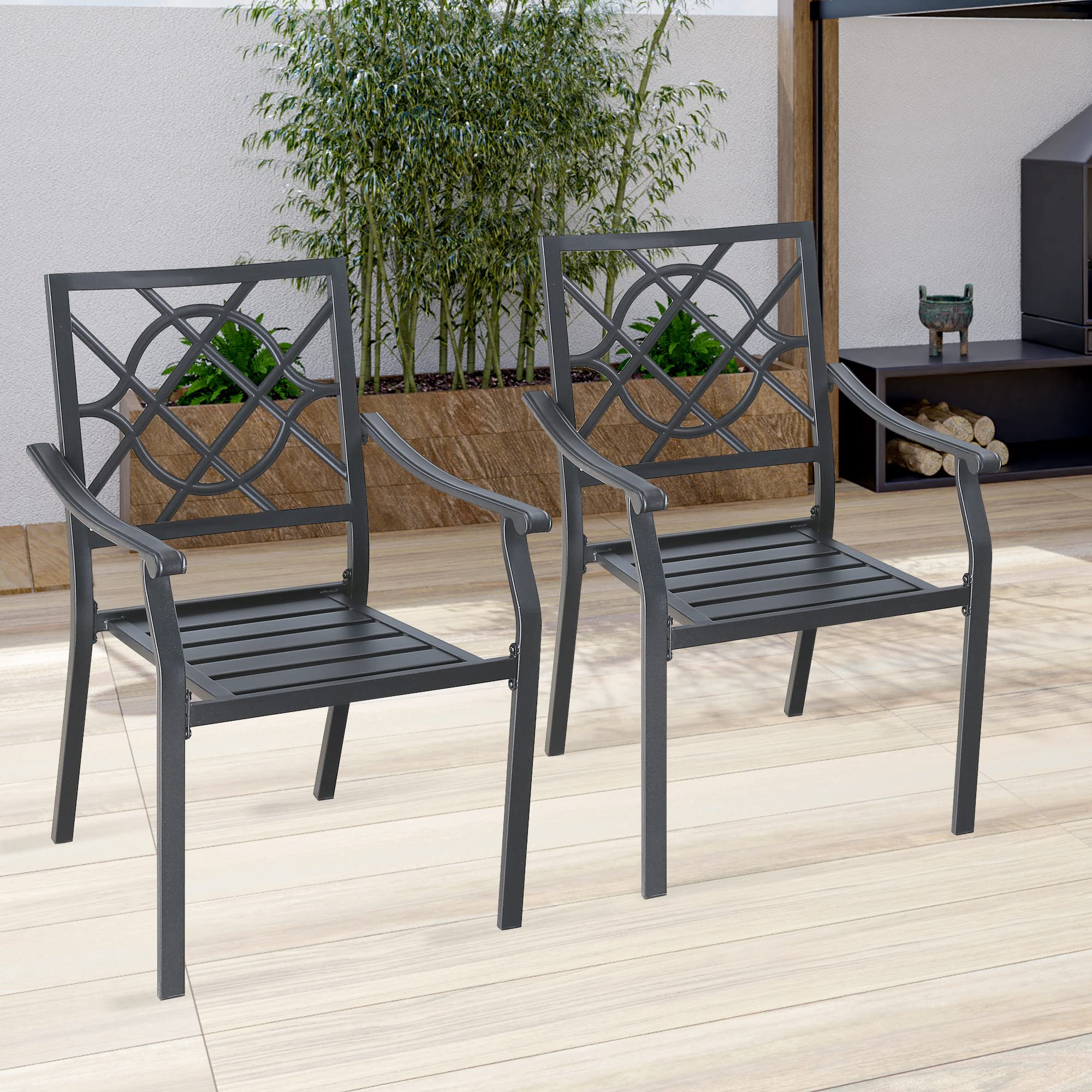 ULAX Patio Dining Chairs Set - 4-Piece Outdoor Furniture with Steel Frame & Armrests - Weather-Resistant Garden, Yard, Lawn Chairs for Backyard, Poolside & BBQ Parties