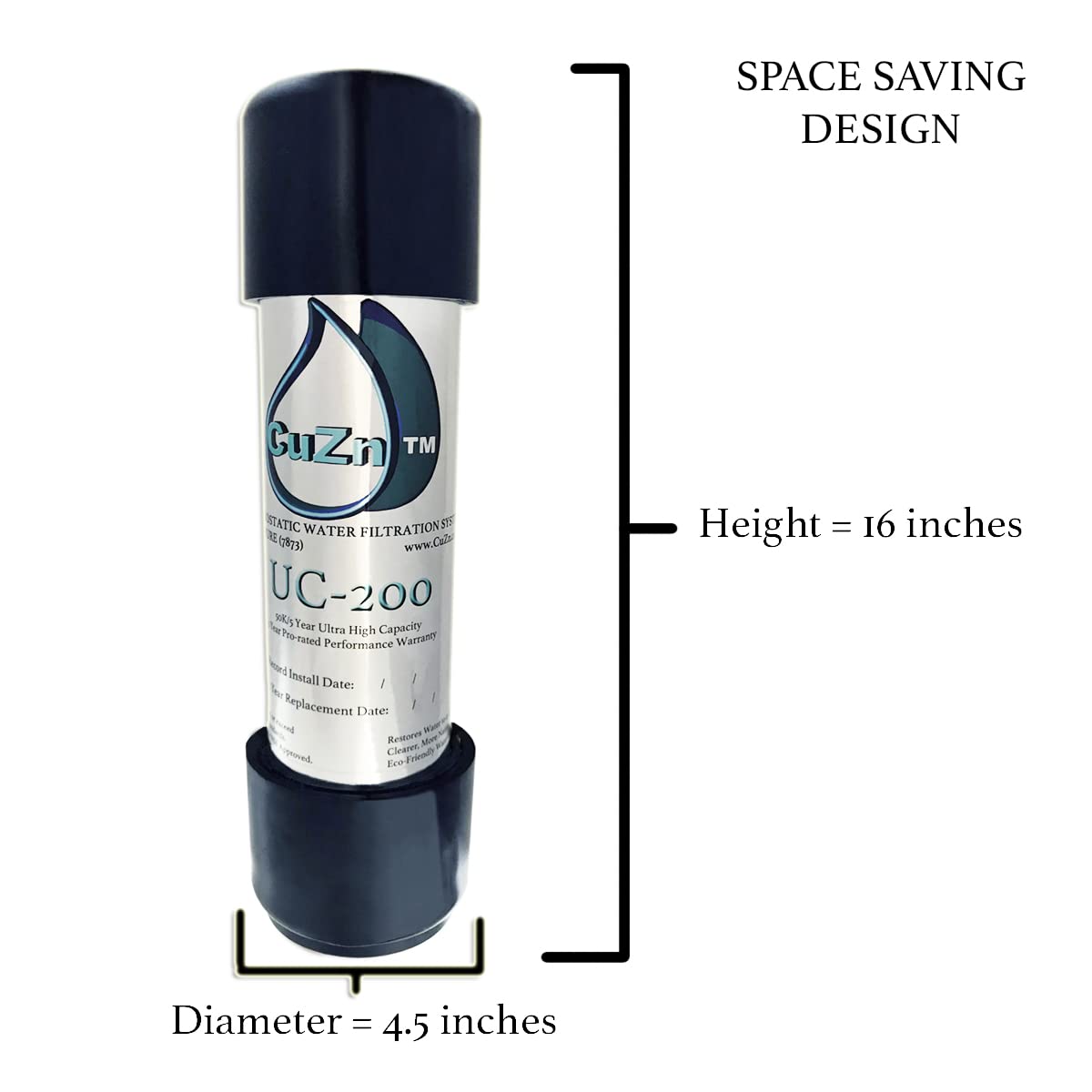 CuZn UC-200 Under Counter Water Filter System - 50,000 Gallon Ultra High Capacity NSF Certified - Made in USA - Perfect for Clean Drinking Water in Homes & Offices