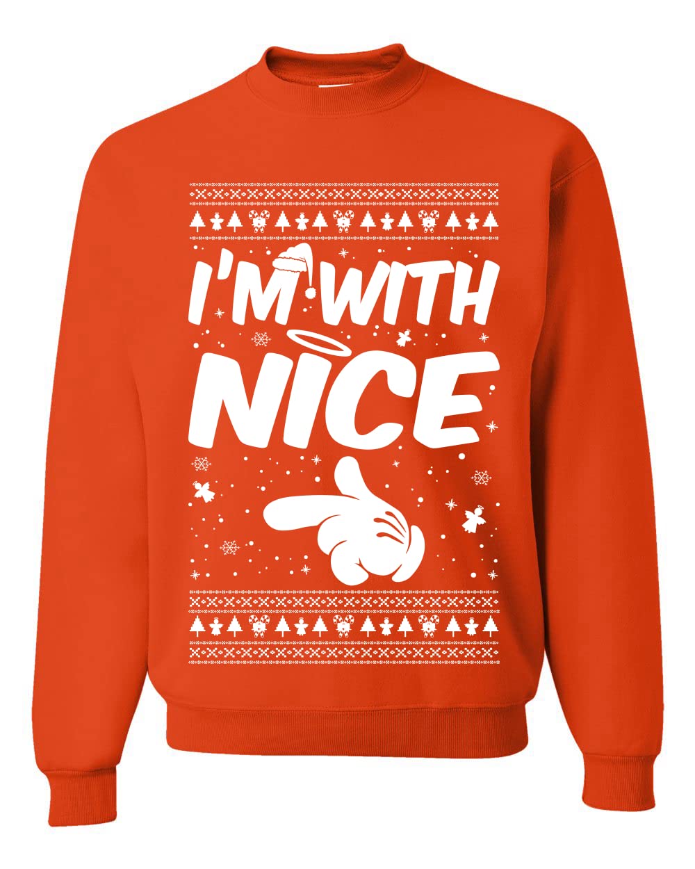 Wild Bobby 'I'm With Nice' Ugly Christmas Sweater - Unisex Holiday Crewneck Graphic Sweatshirt for Xmas Parties & Family Gatherings