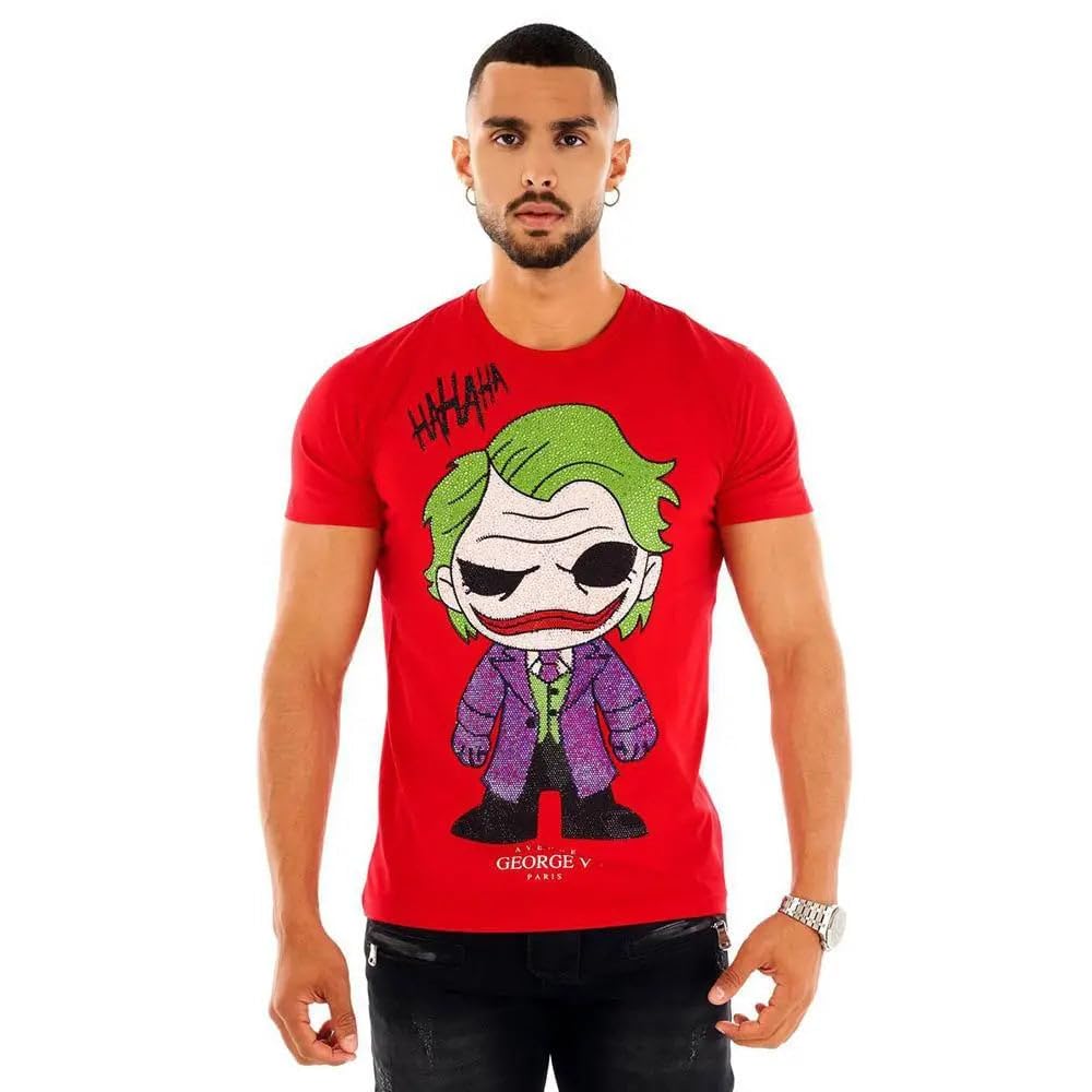 George V Men's Crystal Joker Graphic T-Shirt - Red Cotton Tee for Casual Wear, Cosplay & Comic Con Events