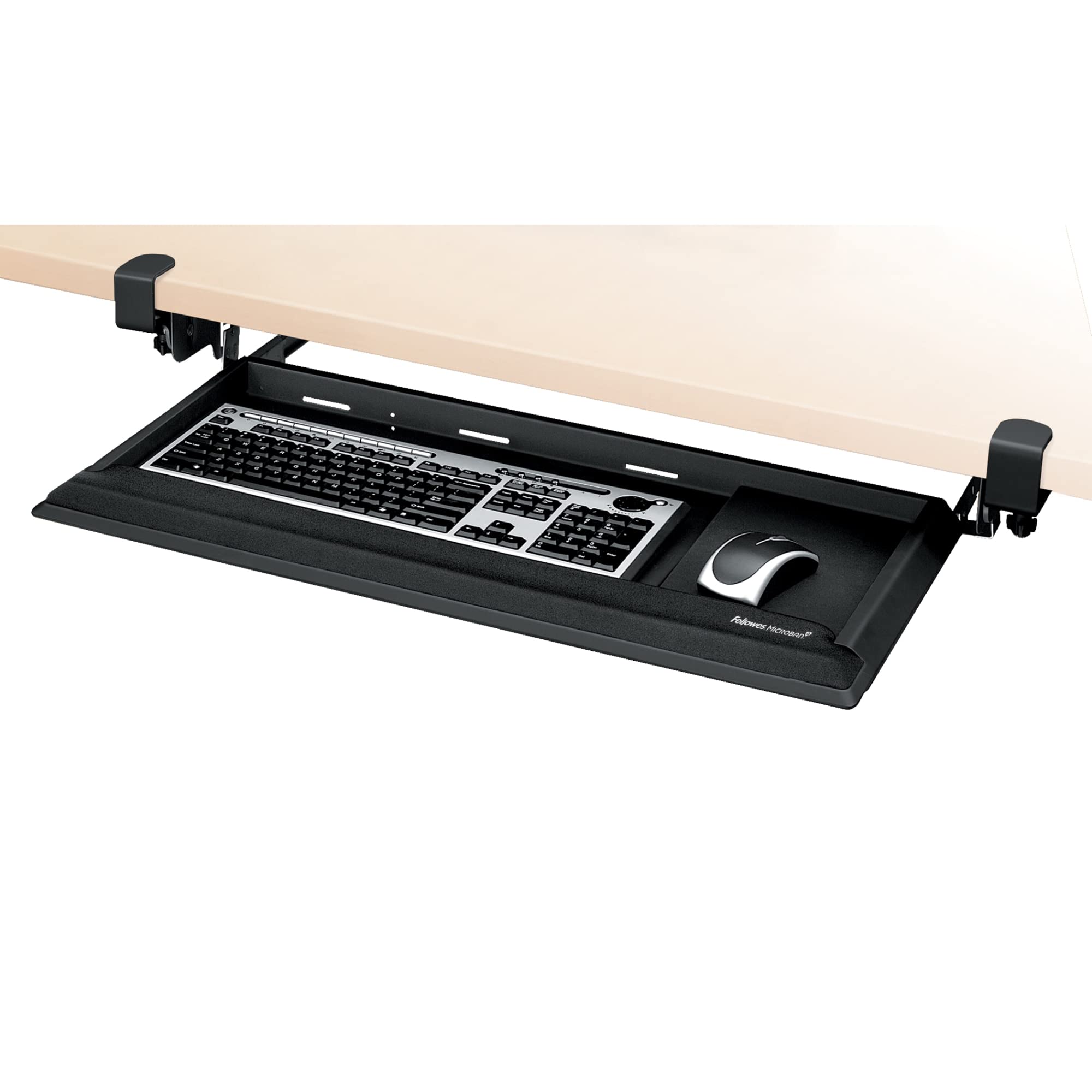 Fellowes Designer Suites Black Keyboard Drawer (8038304) - Ergonomic Under Desk Tray for Office & Home Workspace Organization