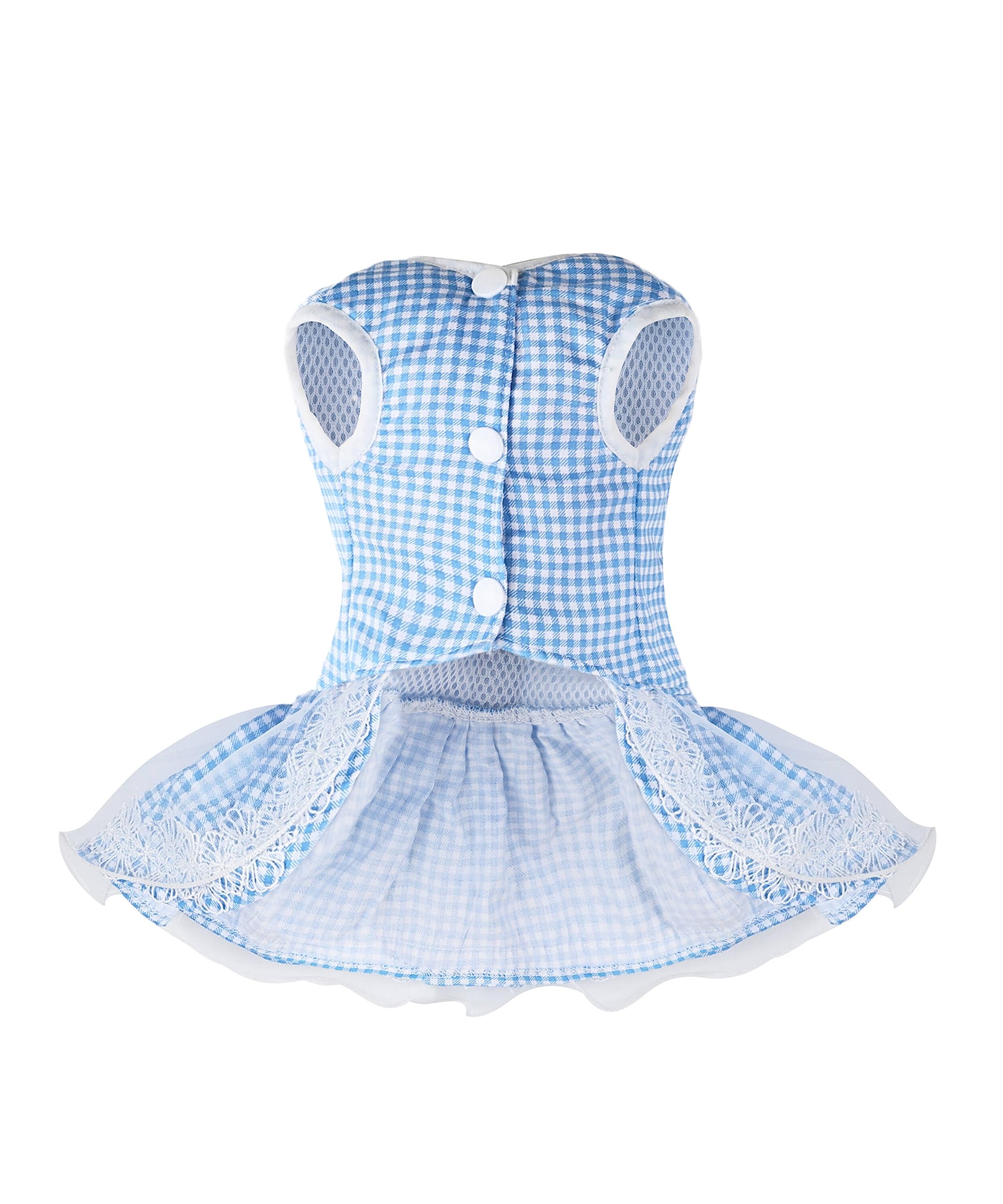 Cute Plaid Dog Dress with Bow & Leash - XS Blue for Small Dogs & Puppies - Perfect for Walks & Parties