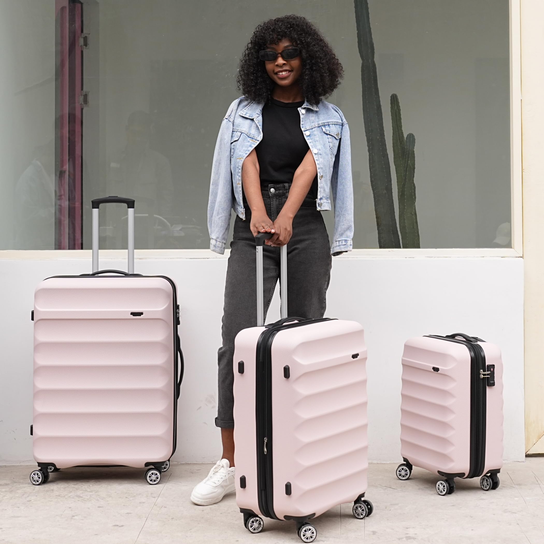 3-Piece Expandable ABS Hardshell Luggage Set with Spinner Wheels & TSA Lock - 20/24/28 Inch Carry-On Suitcases for Family Travel (White & Brown) - Perfect for Air Travel, Business Trips & Vacation Getaways