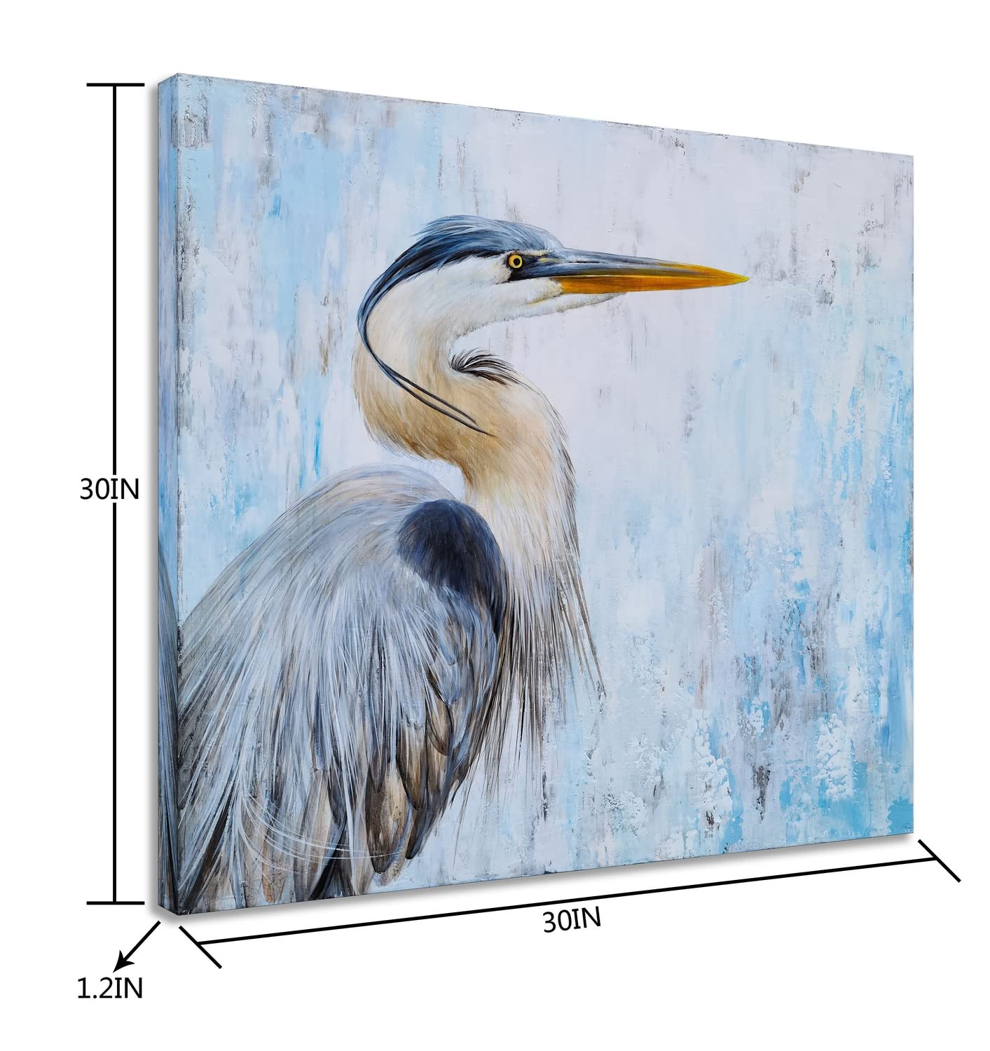 SYGALLERIER Heron Canvas Wall Art - Modern Teal & Grey Abstract Bird Painting with Textured Finish - Cormorant Picture for Living Room, Bedroom, Bathroom Decor - Perfect for Coastal, Boho & Farmhouse Style Homes