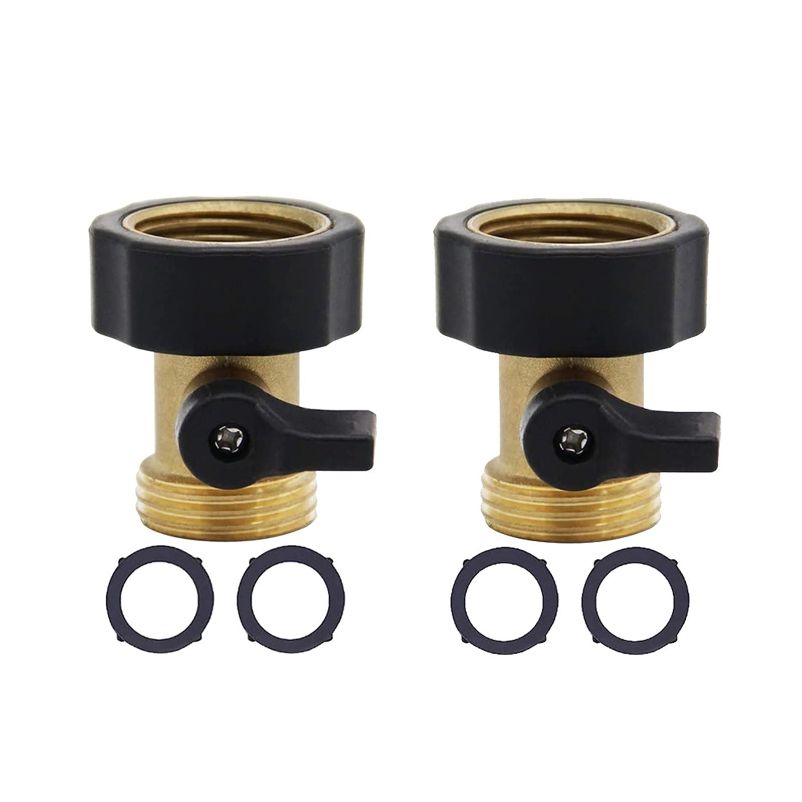 Heavy Duty 3/4 Inch Brass Water Shut Off Valve - 2 Pack Garden Hose Connector with Rubber Coating - American Standard Globe Valve & Single-Way Ball Valve - Perfect for Outdoor Faucets, Sprinkler Systems & Water Supply Control