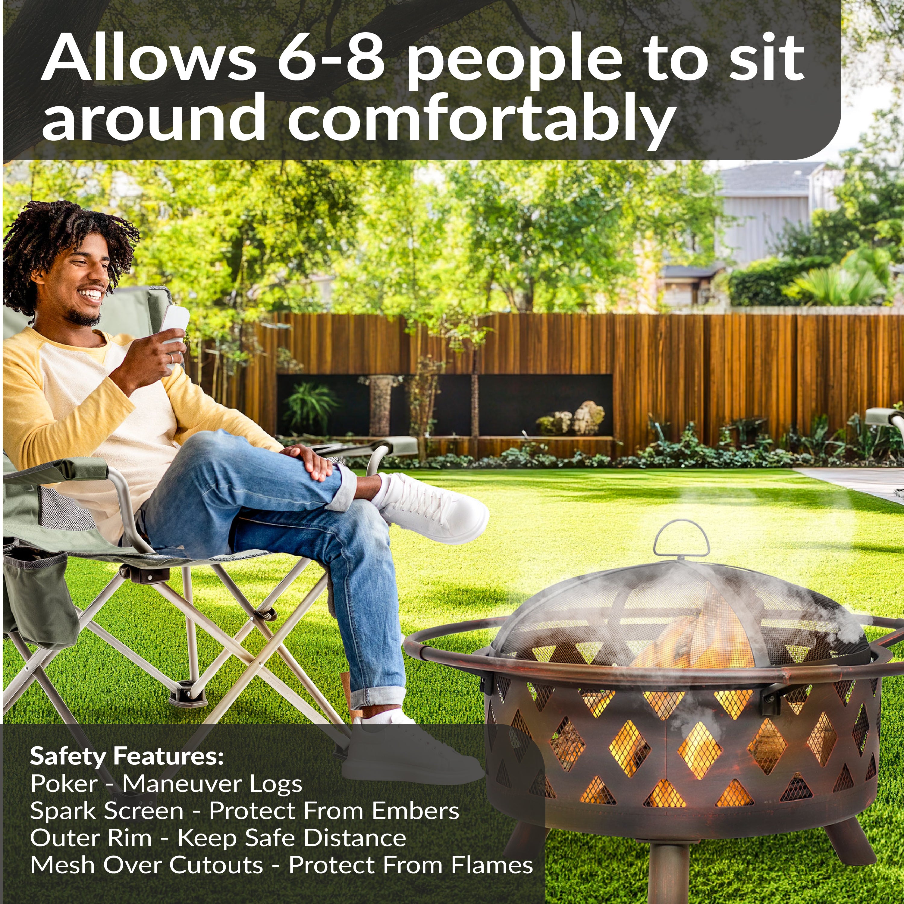 Sunnydaze Bronze Crossweave Outdoor Fire Pit with Spark Screen & Poker - Heavy Duty Steel Wood Burning Firepit for Backyard, Patio, Camping & Bonfires