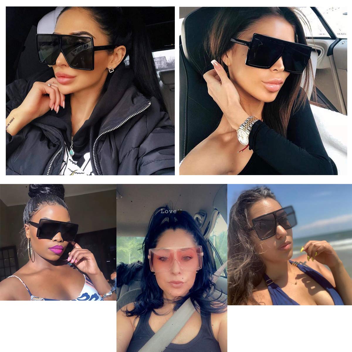 Square Oversized Sunglasses for Women & Men - UV400 Protection Flat Top Fashion Shades for Driving, Beach & Outdoor Activities