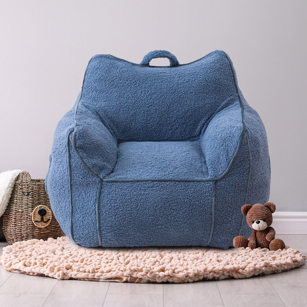 MAXYOYO Kids Bean Bag Chair - Soft Sherpa Bean Bag Couch with Decorative Edges for Boys & Girls, Comfortable Seating for Bedroom, Playroom or Reading Nook (Blue)